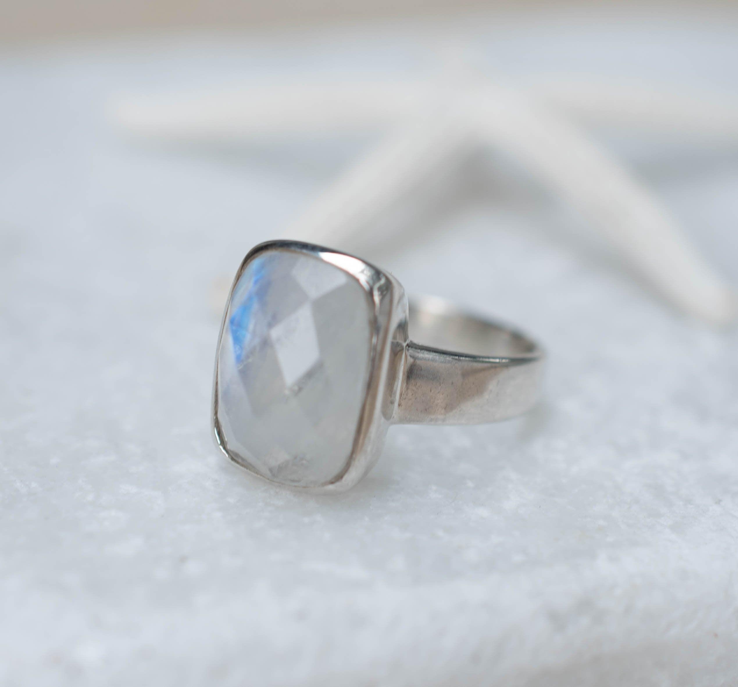 Moonstone ~ Sterling Silver 925 ~ Handmade ~ Gemstone ~ Statement ~ Everyday ~  Rectangular stone ~ Hippie ~Bohemian~June Birthstone~ MR221