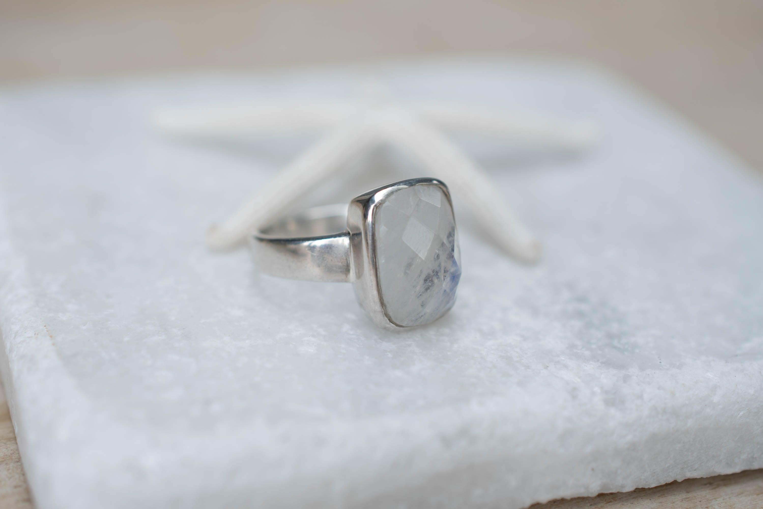 Moonstone ~ Sterling Silver 925 ~ Handmade ~ Gemstone ~ Statement ~ Everyday ~  Rectangular stone ~ Hippie ~Bohemian~June Birthstone~ MR221