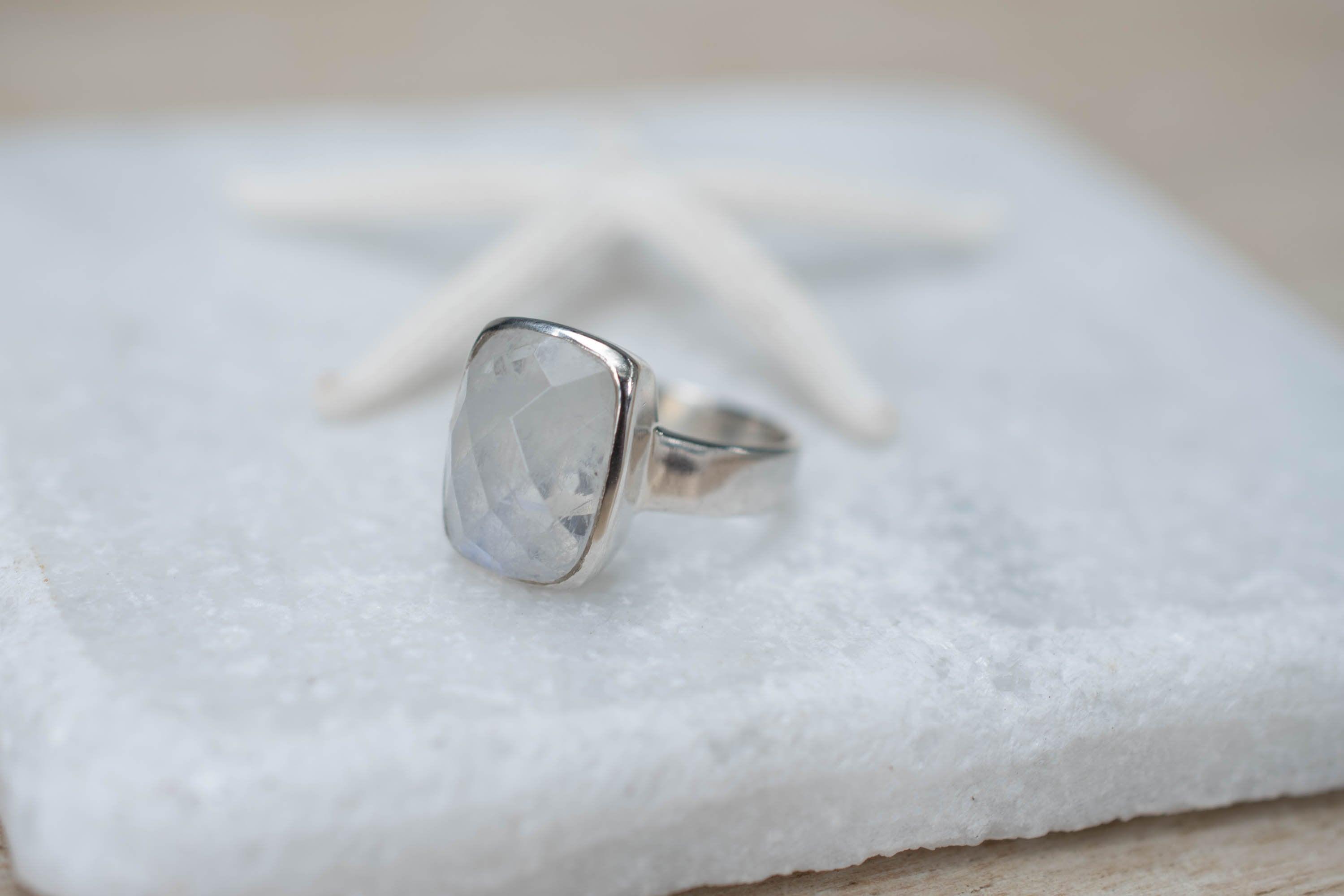 Moonstone ~ Sterling Silver 925 ~ Handmade ~ Gemstone ~ Statement ~ Everyday ~  Rectangular stone ~ Hippie ~Bohemian~June Birthstone~ MR221