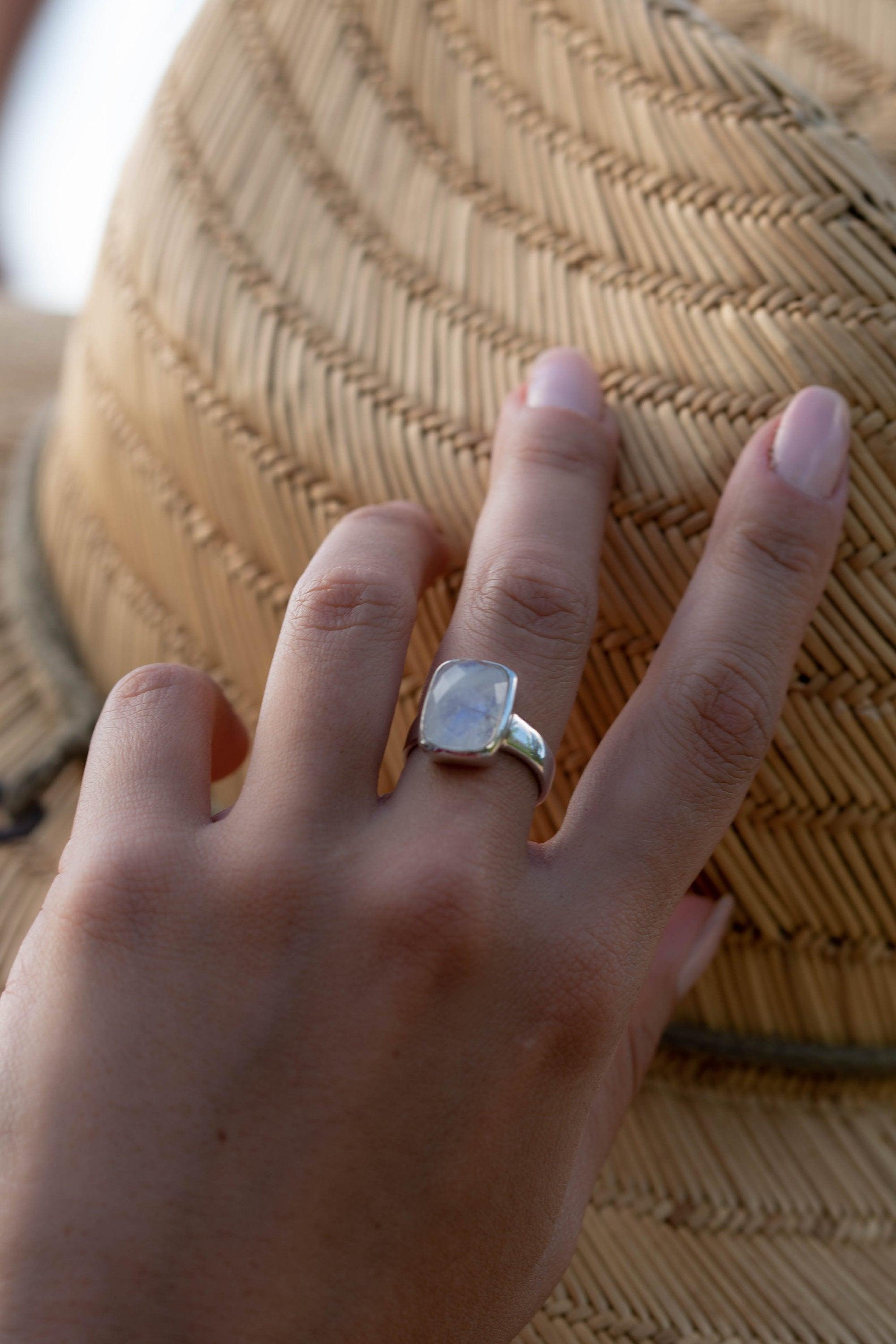 Moonstone ~ Sterling Silver 925 ~ Handmade ~ Gemstone ~ Statement ~ Everyday ~  Rectangular stone ~ Hippie ~Bohemian~June Birthstone~ MR221