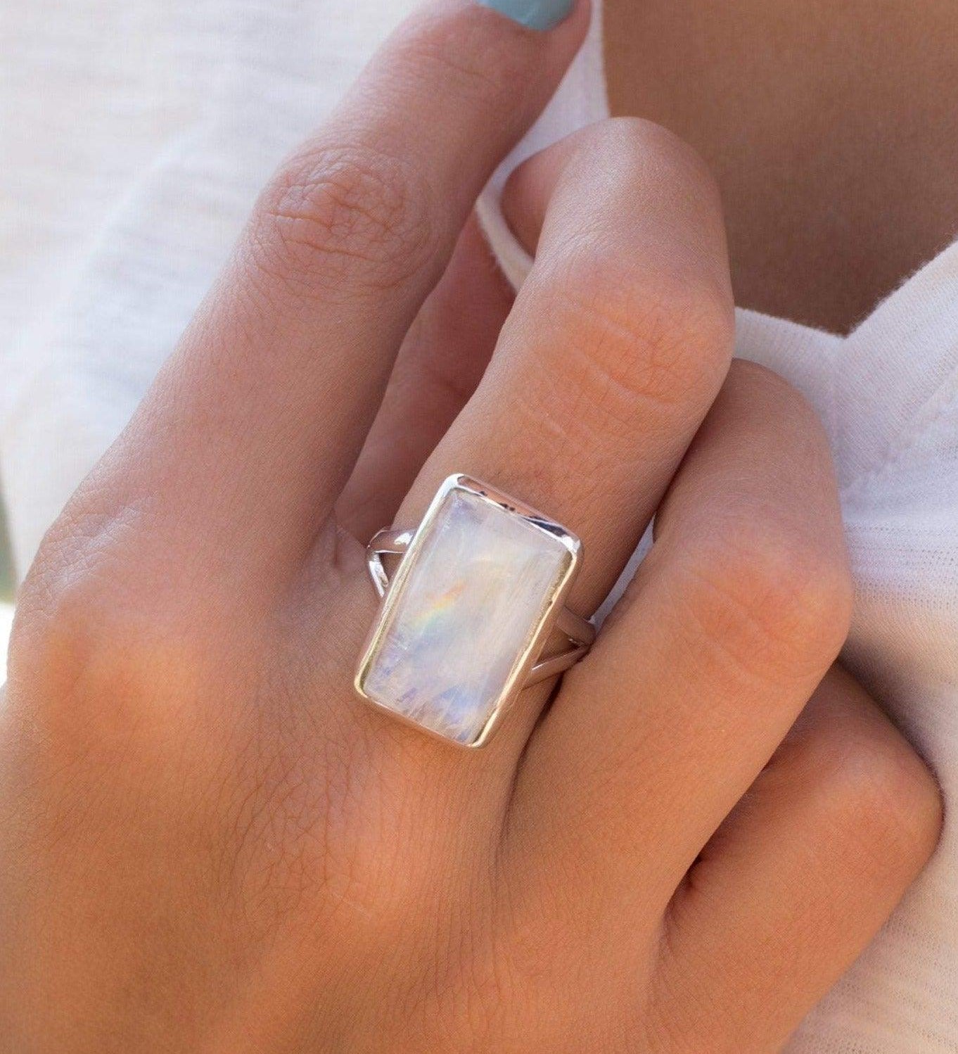 Moonstone Rectangular ~ Sterling Silver 925 ~ MR073 - Maresia Jewelry