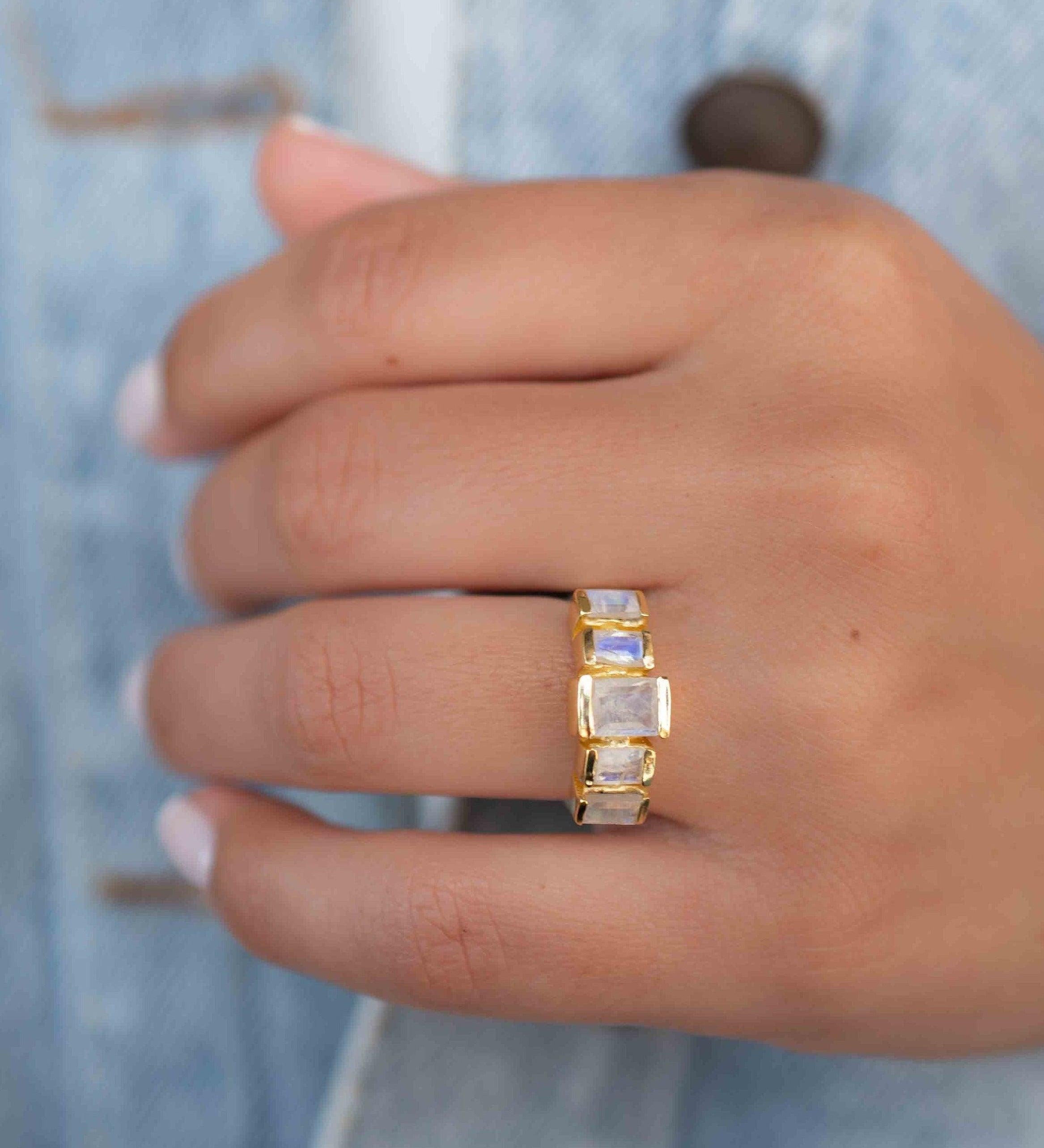 Moonstone Ring ~ Rectangular Stone ~ 18k Gold Plated ~ Jewelry ~ Handmade ~ Stackable ~ Boho ~ MR318