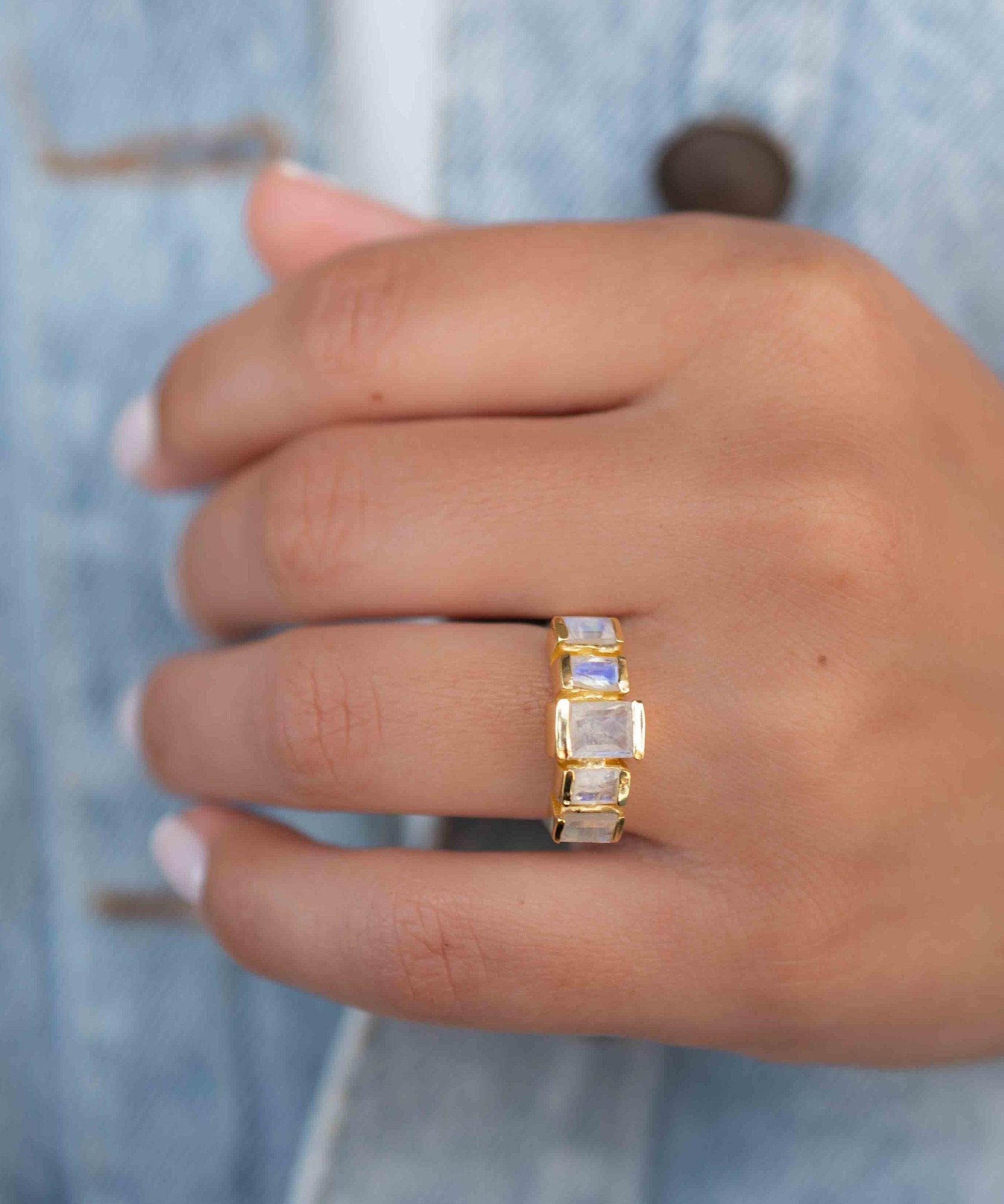 Moonstone Ring ~ Rectangular Stone ~ 18k Gold Plated ~ Jewelry ~ Handmade ~ Stackable ~ Boho ~ MR318