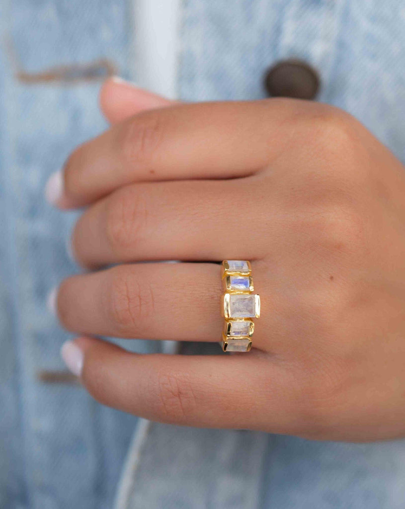 Moonstone Ring ~ Rectangular Stone ~ 18k Gold Plated ~ Jewelry ~ Handmade ~ Stackable ~ Boho ~ MR318