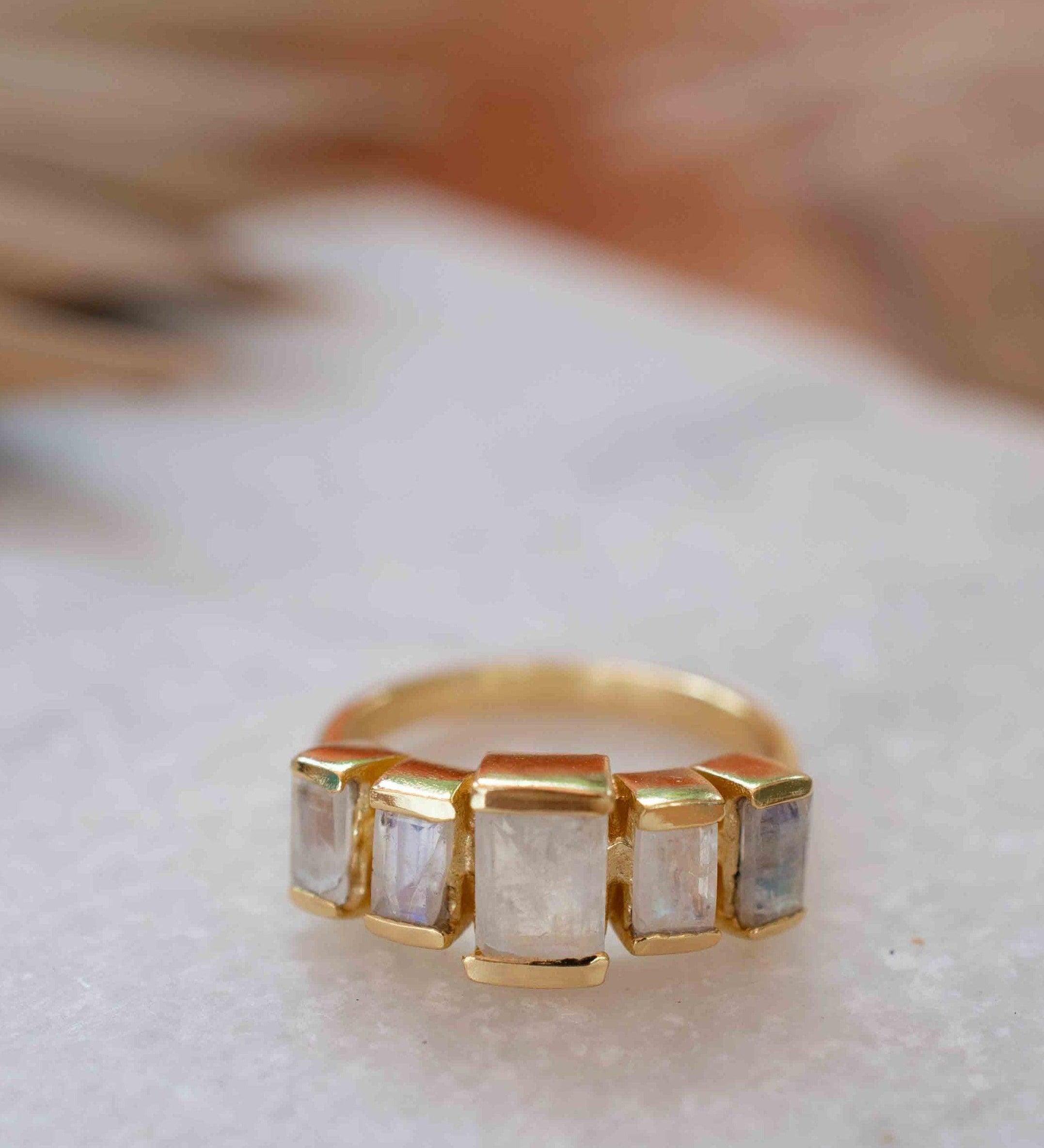 Moonstone Ring ~ Rectangular Stone ~ 18k Gold Plated ~ Jewelry ~ Handmade ~ Stackable ~ Boho ~ MR318