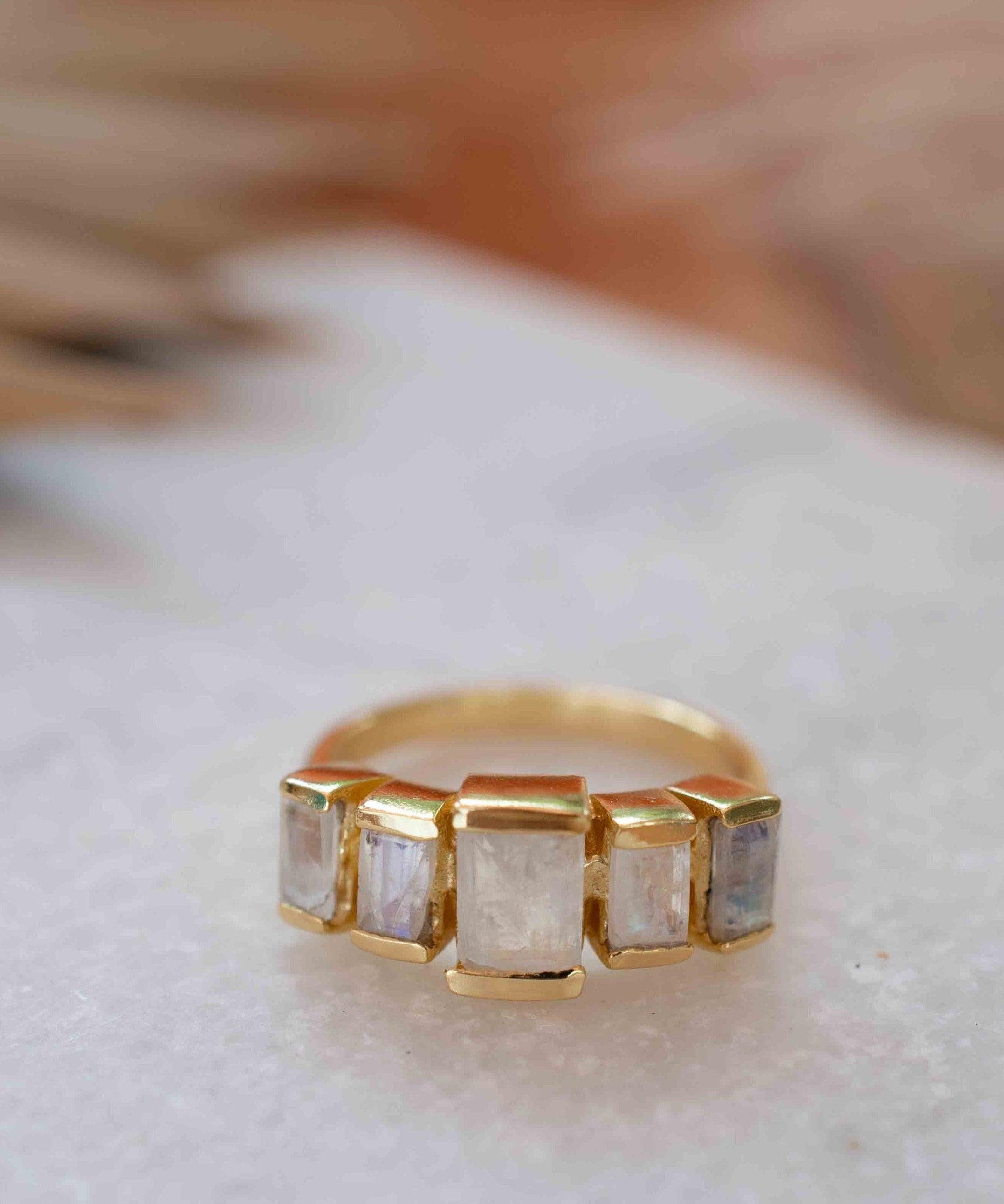 Moonstone Ring ~ Rectangular Stone ~ 18k Gold Plated ~ Jewelry ~ Handmade ~ Stackable ~ Boho ~ MR318