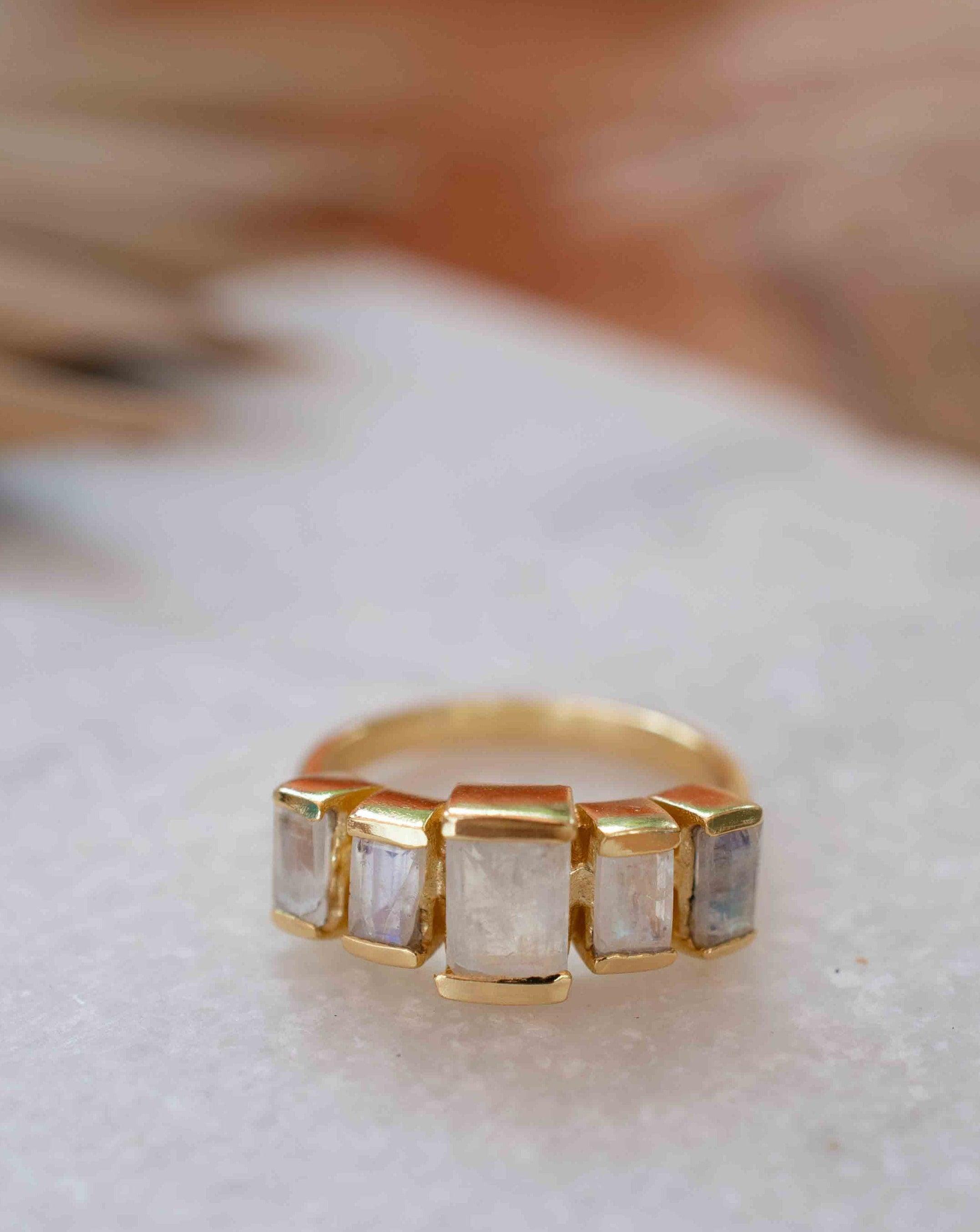 Moonstone Ring ~ Rectangular Stone ~ 18k Gold Plated ~ Jewelry ~ Handmade ~ Stackable ~ Boho ~ MR318