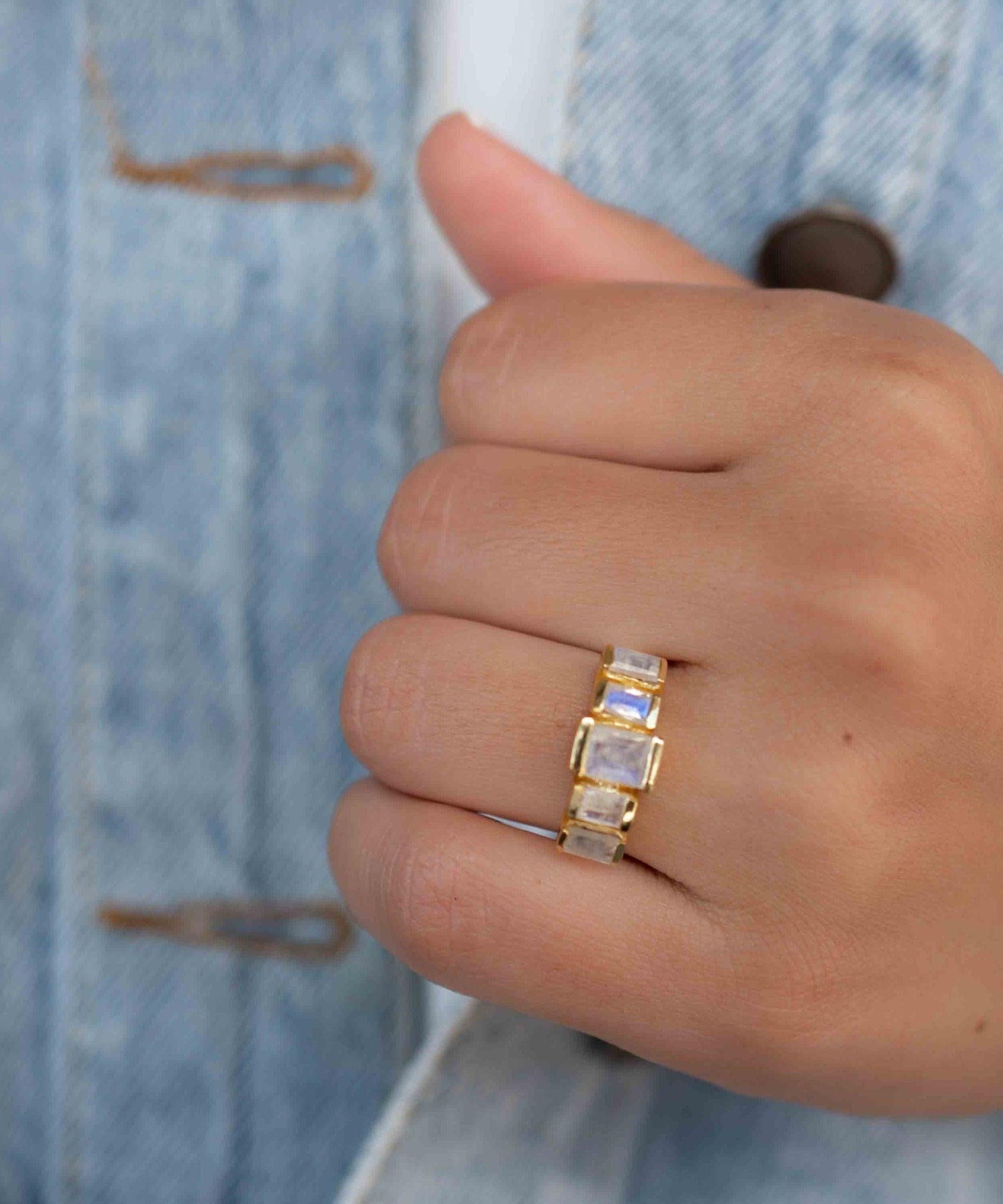 Moonstone Ring ~ Rectangular Stone ~ 18k Gold Plated ~ Jewelry ~ Handmade ~ Stackable ~ Boho ~ MR318