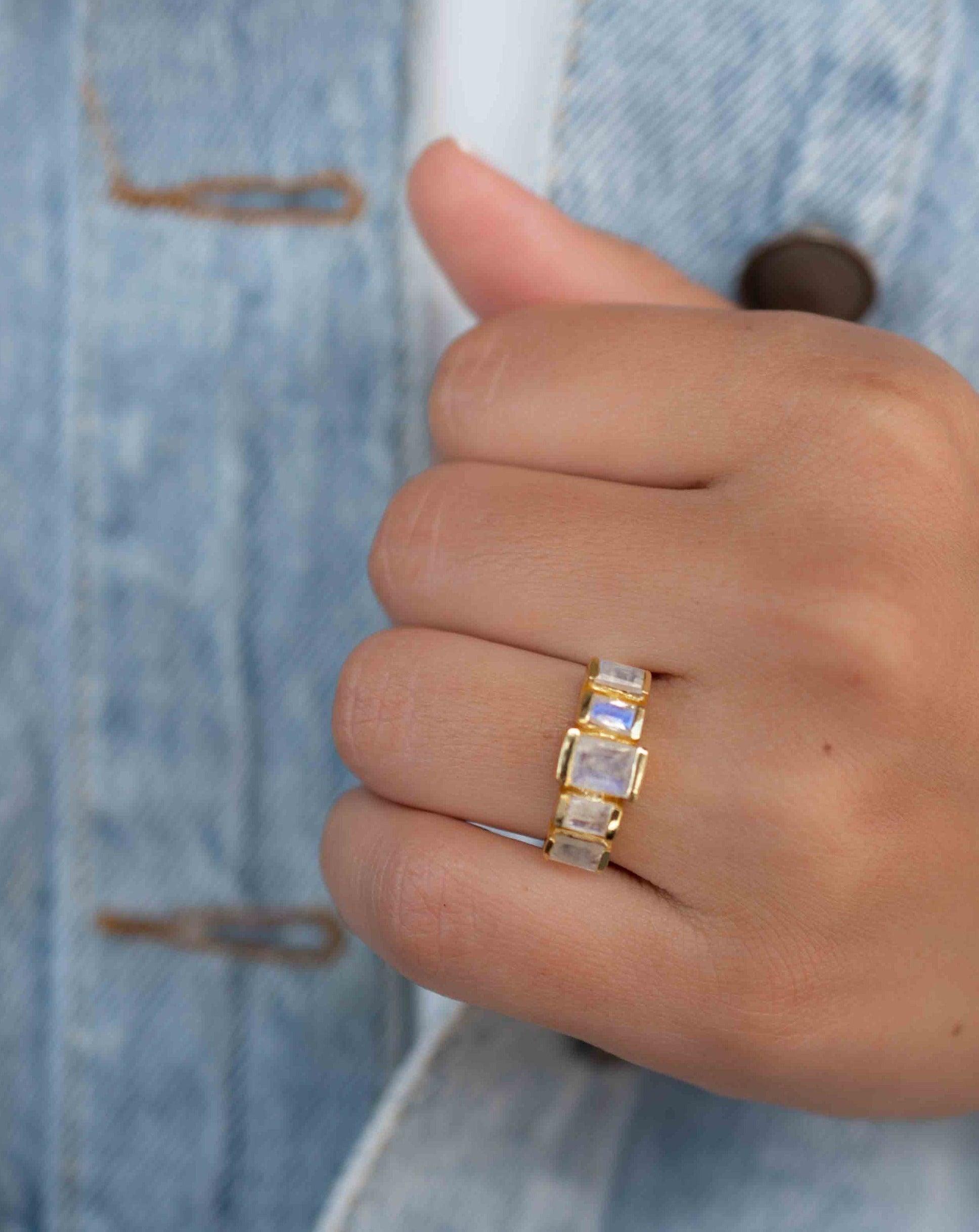 Moonstone Ring ~ Rectangular Stone ~ 18k Gold Plated ~ Jewelry ~ Handmade ~ Stackable ~ Boho ~ MR318