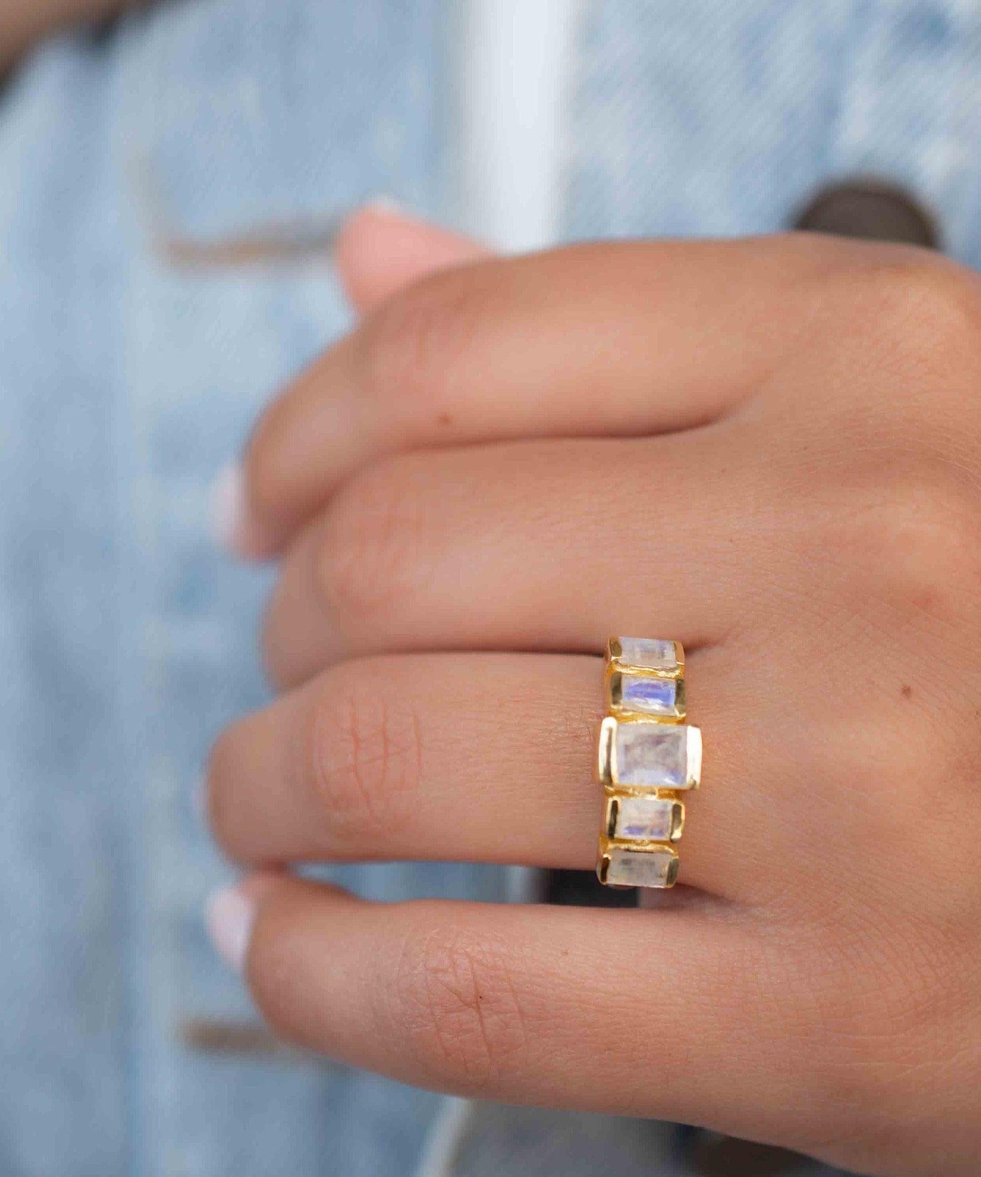 Moonstone Ring ~ Rectangular Stone ~ 18k Gold Plated ~ Jewelry ~ Handmade ~ Stackable ~ Boho ~ MR318