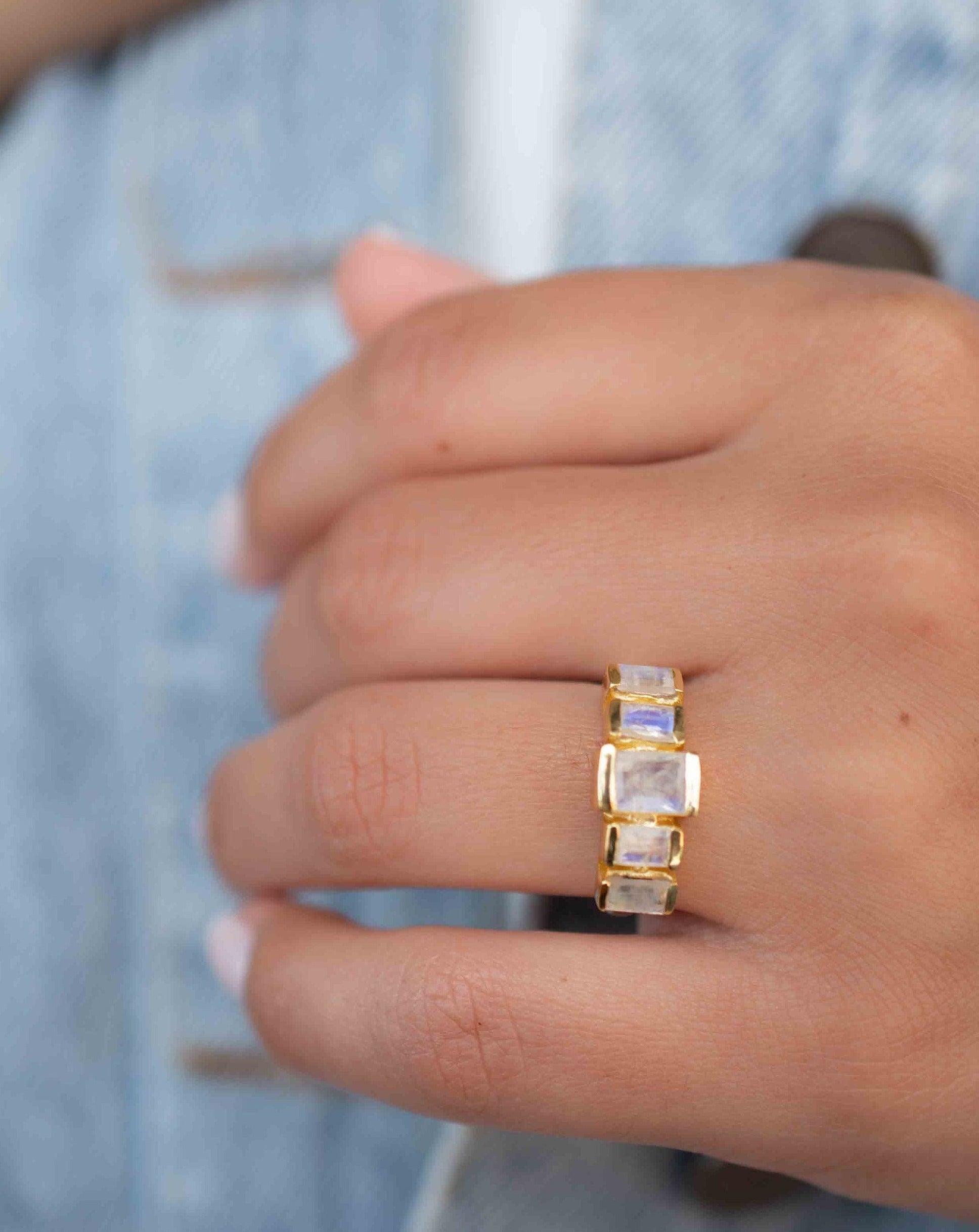 Moonstone Ring ~ Rectangular Stone ~ 18k Gold Plated ~ Jewelry ~ Handmade ~ Stackable ~ Boho ~ MR318