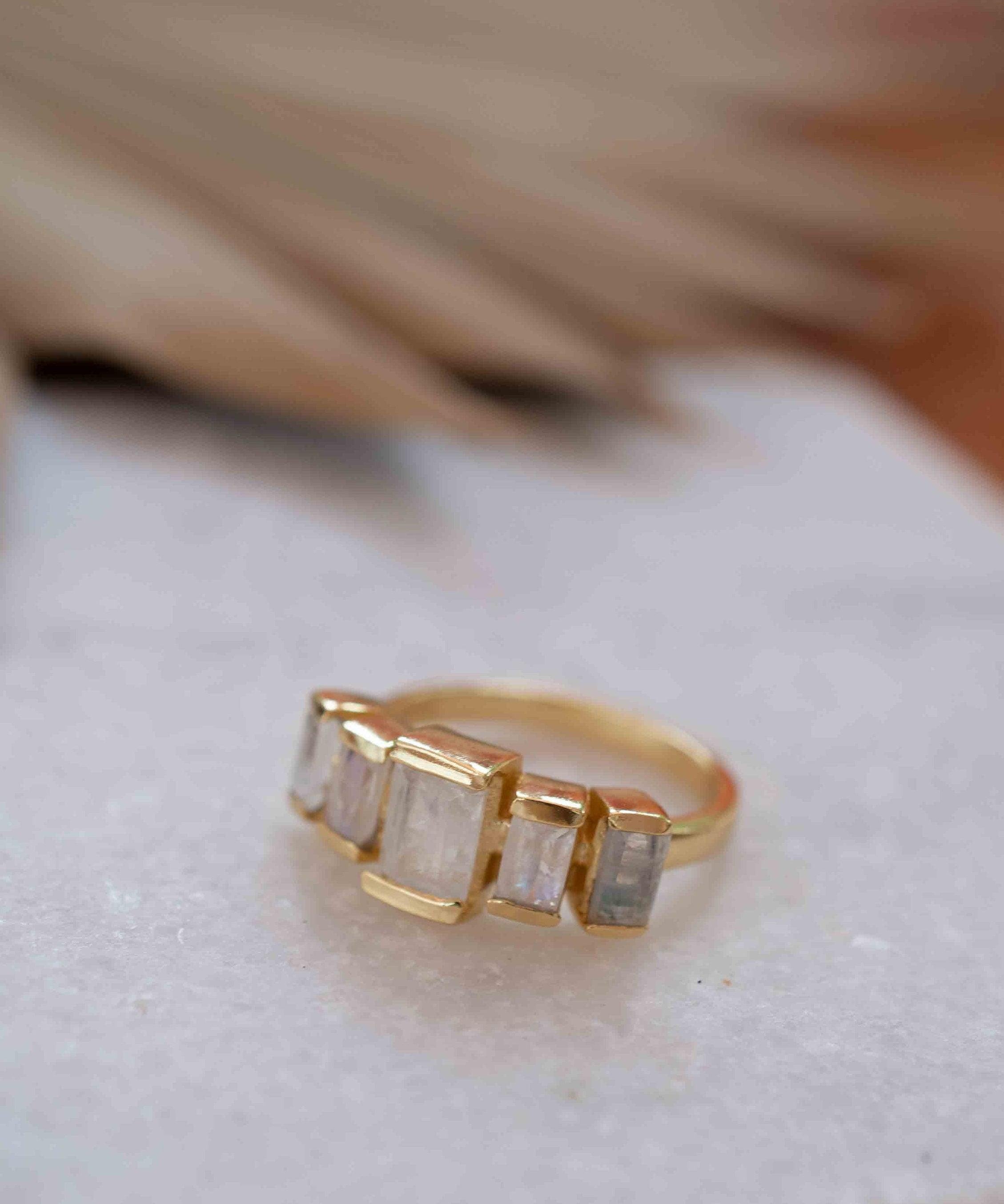Moonstone Ring ~ Rectangular Stone ~ 18k Gold Plated ~ Jewelry ~ Handmade ~ Stackable ~ Boho ~ MR318