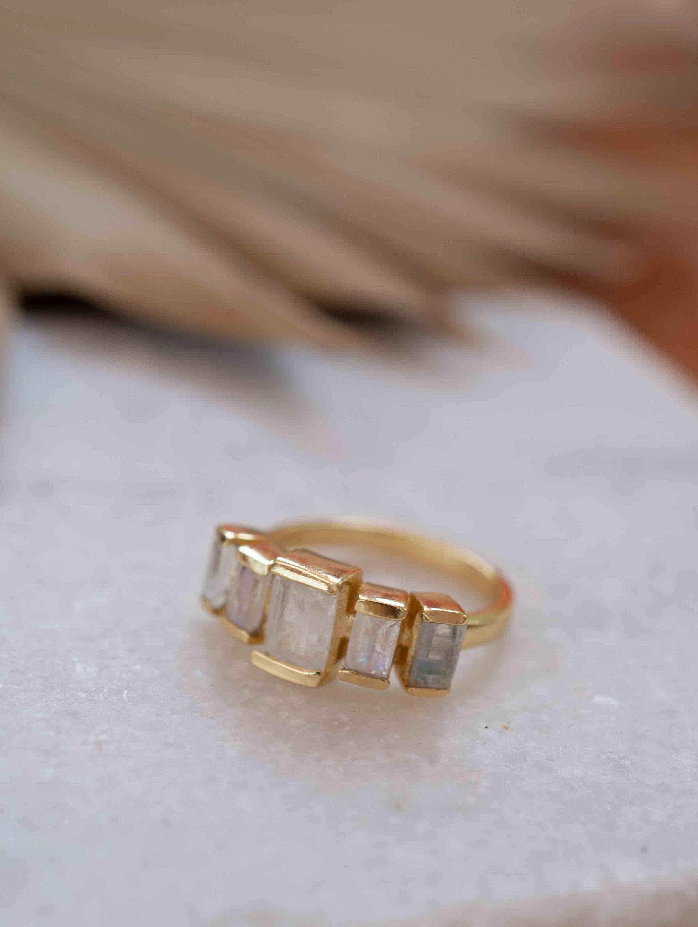 Moonstone Ring ~ Rectangular Stone ~ 18k Gold Plated ~ Jewelry ~ Handmade ~ Stackable ~ Boho ~ MR318