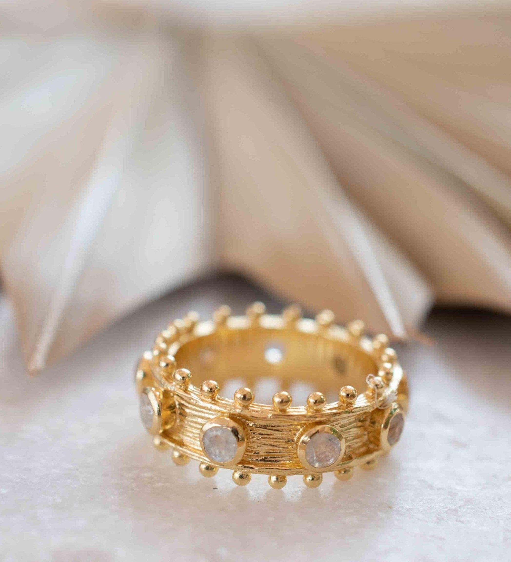 Moonstone Gold Plated Ring ~ Natural Stone ~ 18k Gold Plated ~ Jewelry ~ Handmade ~ Stackable ~ Boho ~ MR324