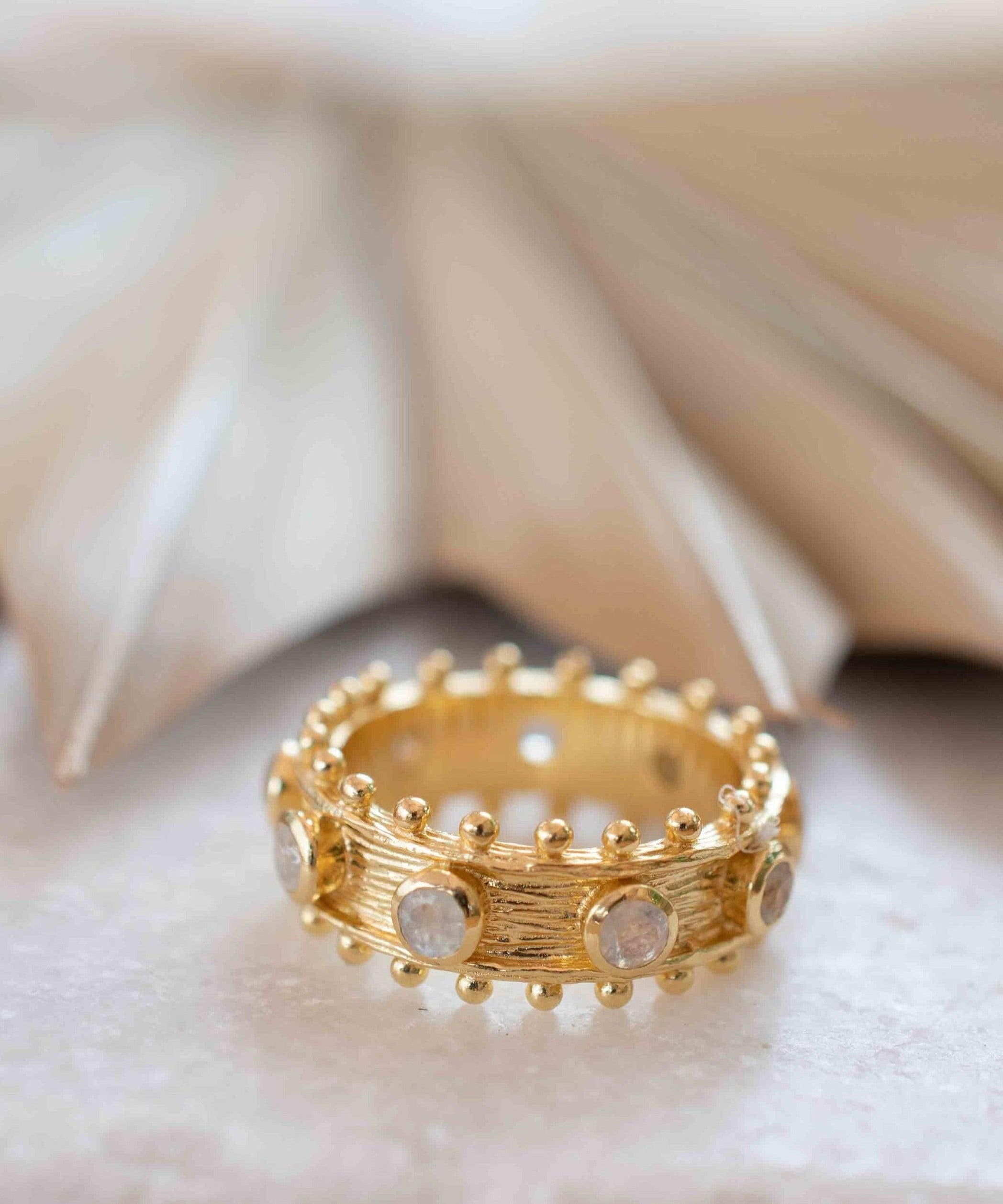 Moonstone Gold Plated Ring ~ Natural Stone ~ 18k Gold Plated ~ Jewelry ~ Handmade ~ Stackable ~ Boho ~ MR324