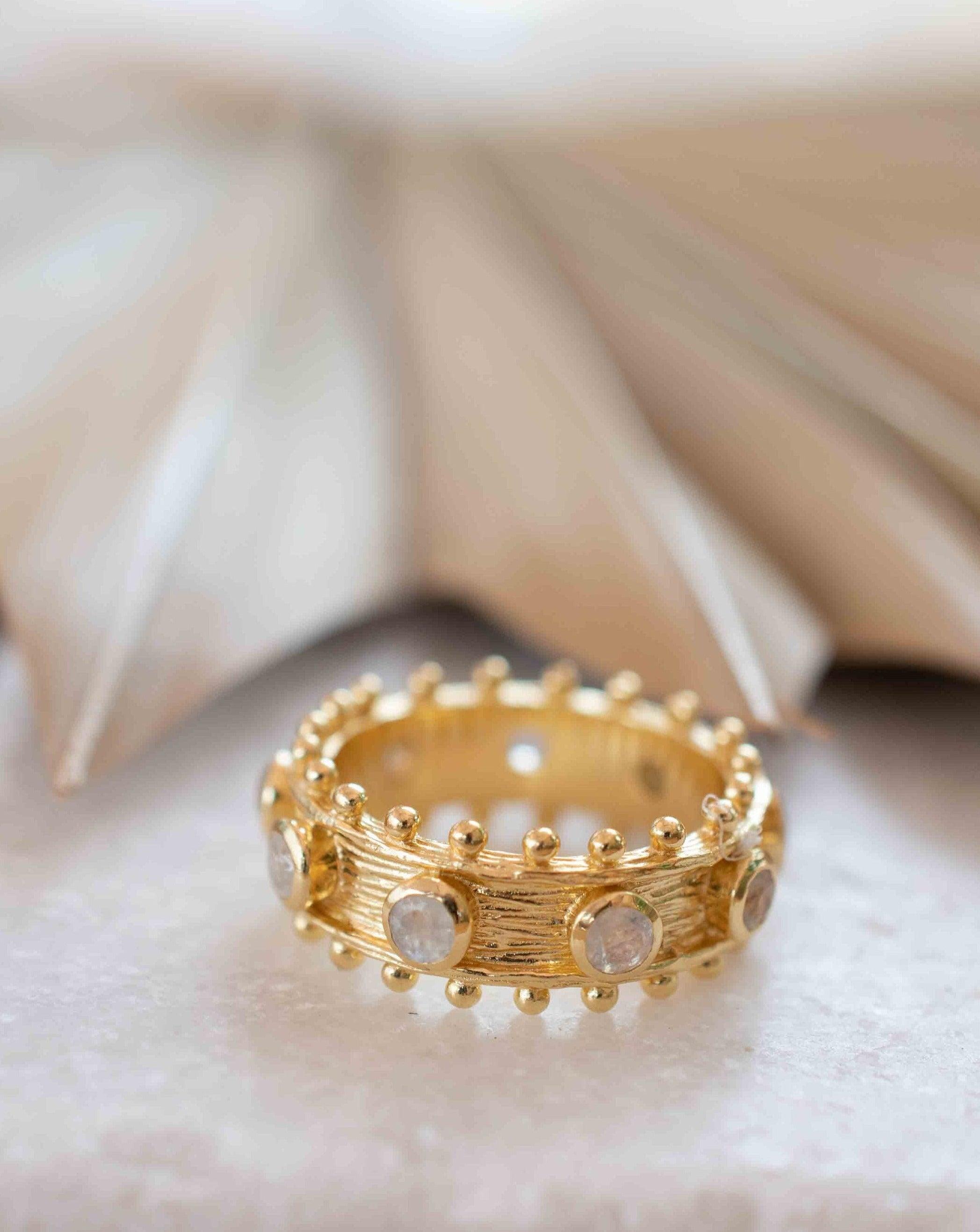 Moonstone Gold Plated Ring ~ Natural Stone ~ 18k Gold Plated ~ Jewelry ~ Handmade ~ Stackable ~ Boho ~ MR324