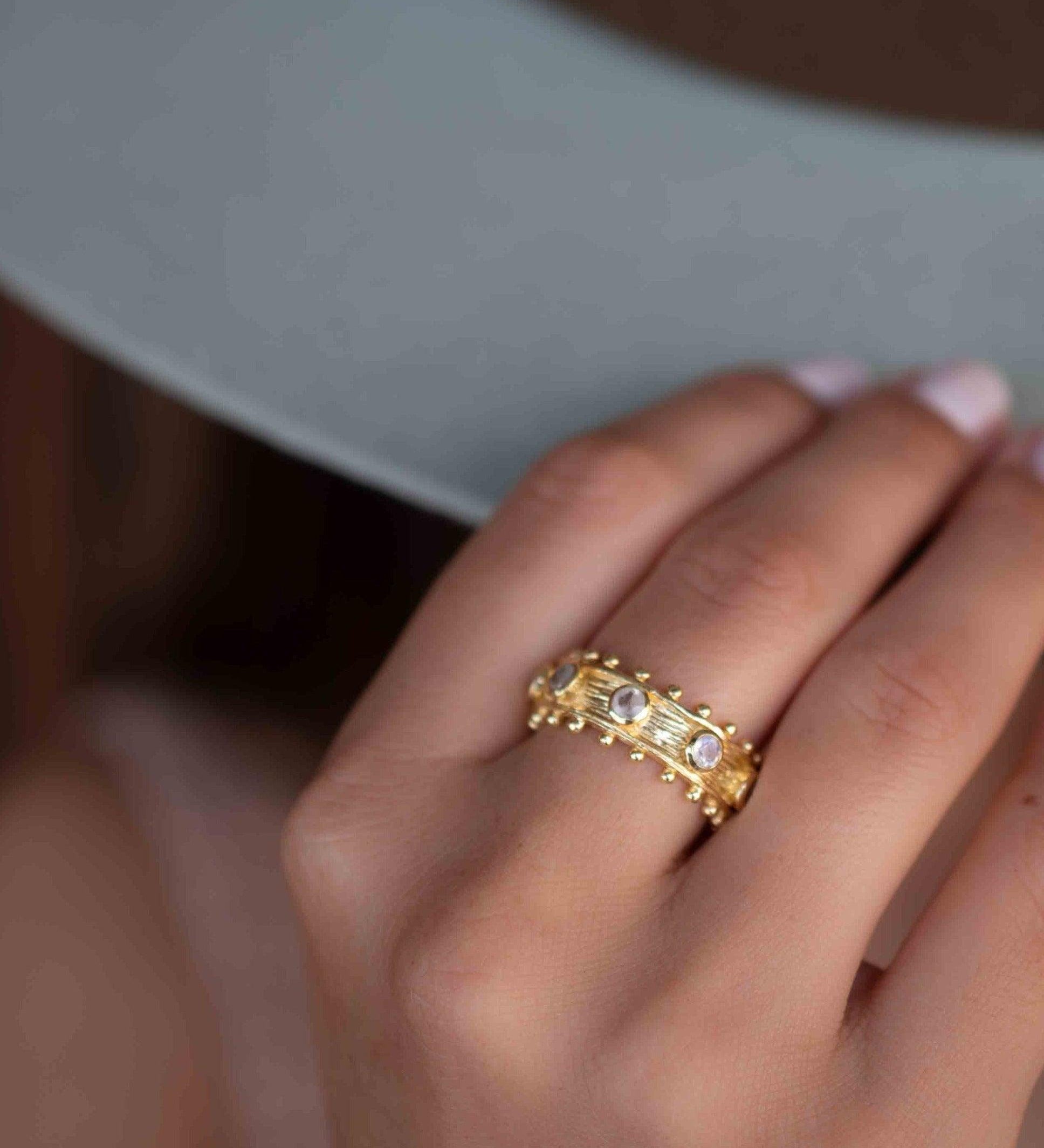 Moonstone Gold Plated Ring ~ Natural Stone ~ 18k Gold Plated ~ Jewelry ~ Handmade ~ Stackable ~ Boho ~ MR324