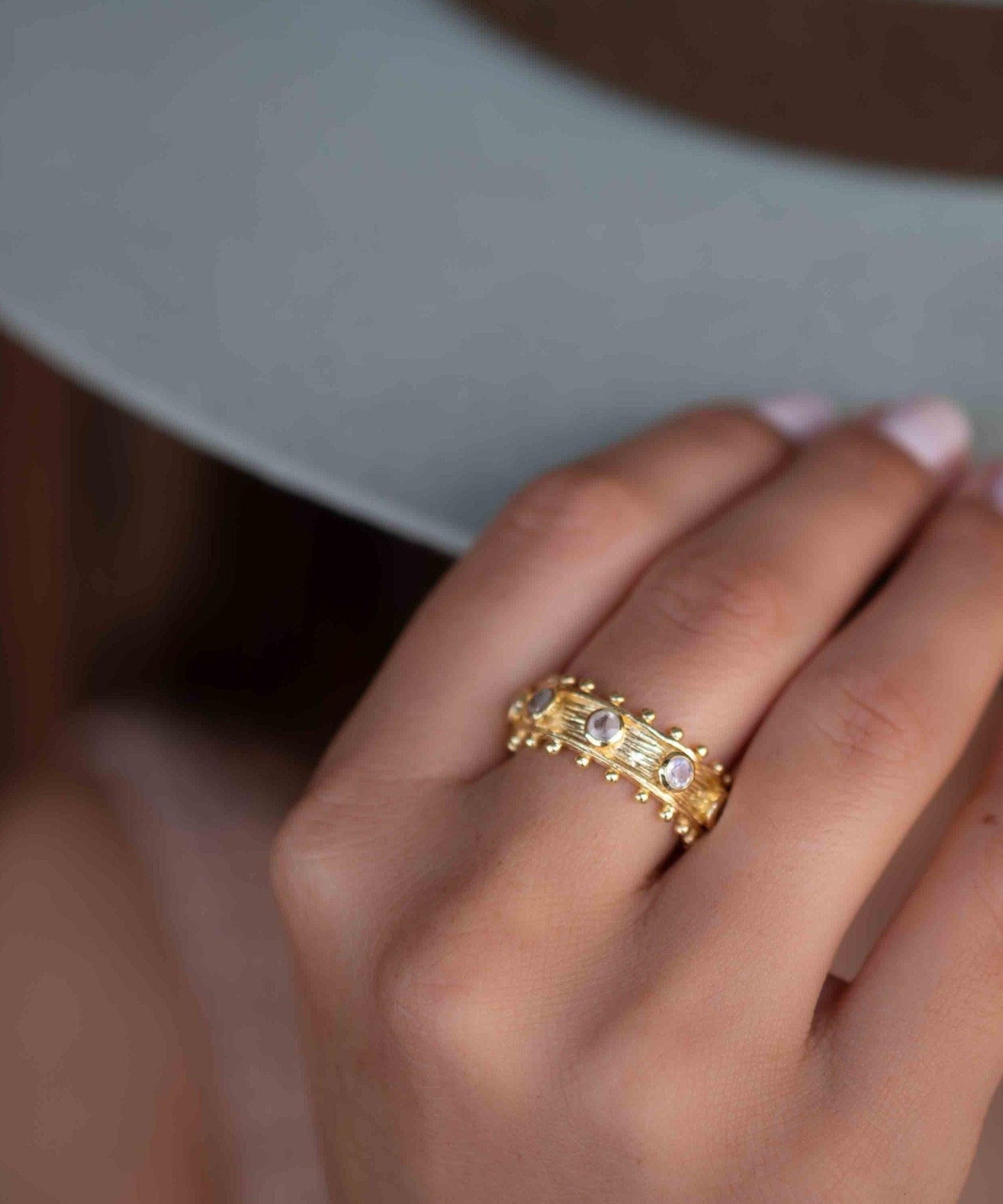 Moonstone Gold Plated Ring ~ Natural Stone ~ 18k Gold Plated ~ Jewelry ~ Handmade ~ Stackable ~ Boho ~ MR324