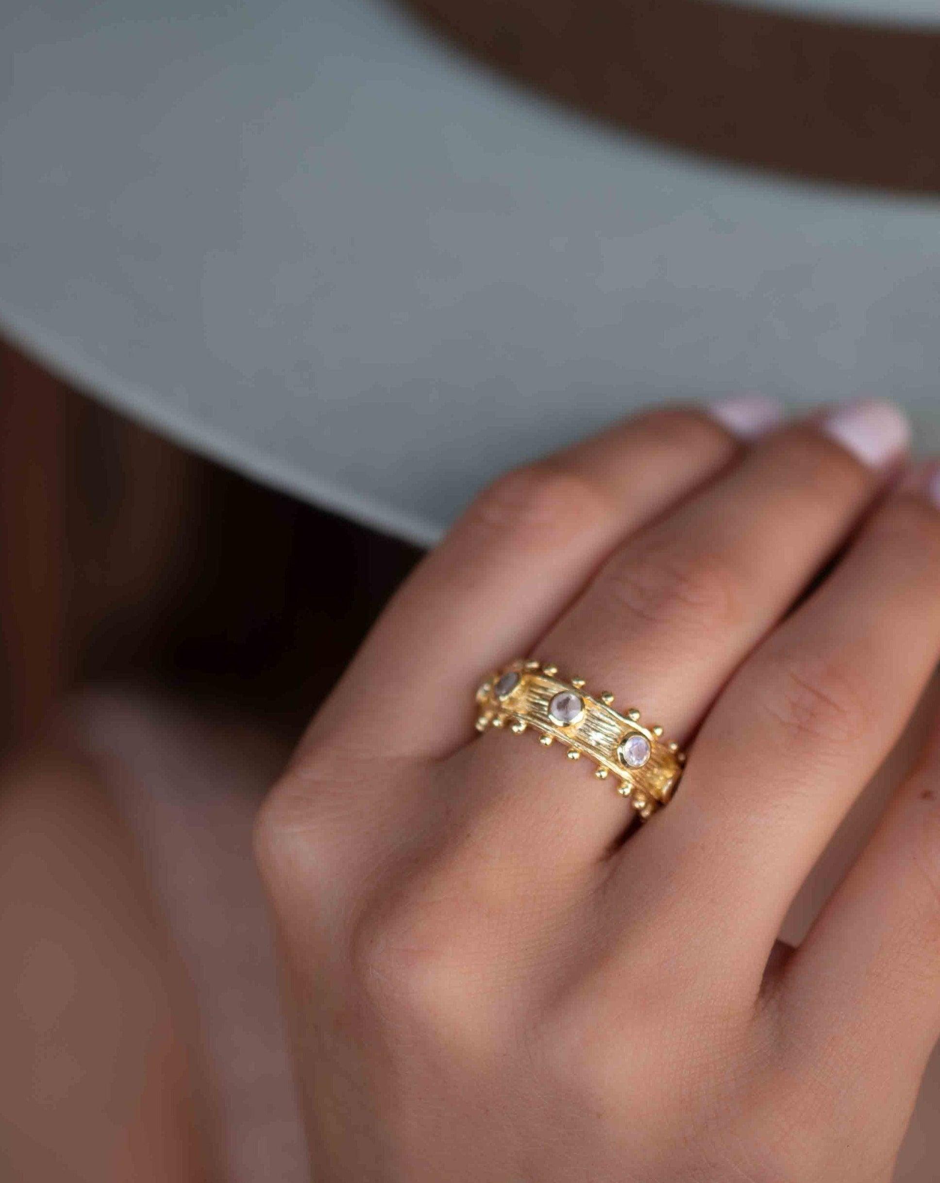 Moonstone Gold Plated Ring ~ Natural Stone ~ 18k Gold Plated ~ Jewelry ~ Handmade ~ Stackable ~ Boho ~ MR324