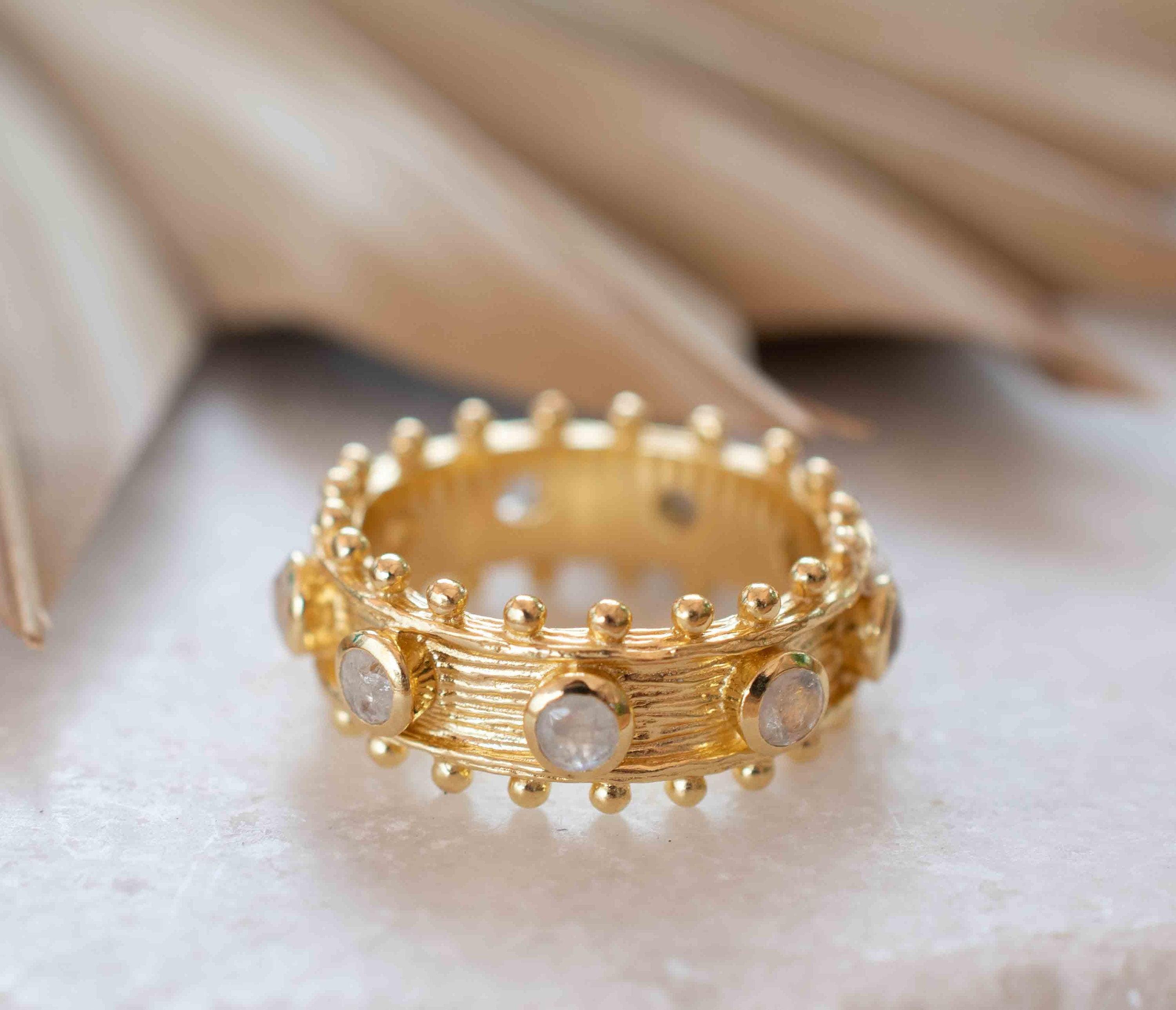 Moonstone Gold Plated Ring ~ Natural Stone ~ 18k Gold Plated ~ Jewelry ~ Handmade ~ Stackable ~ Boho ~ MR324