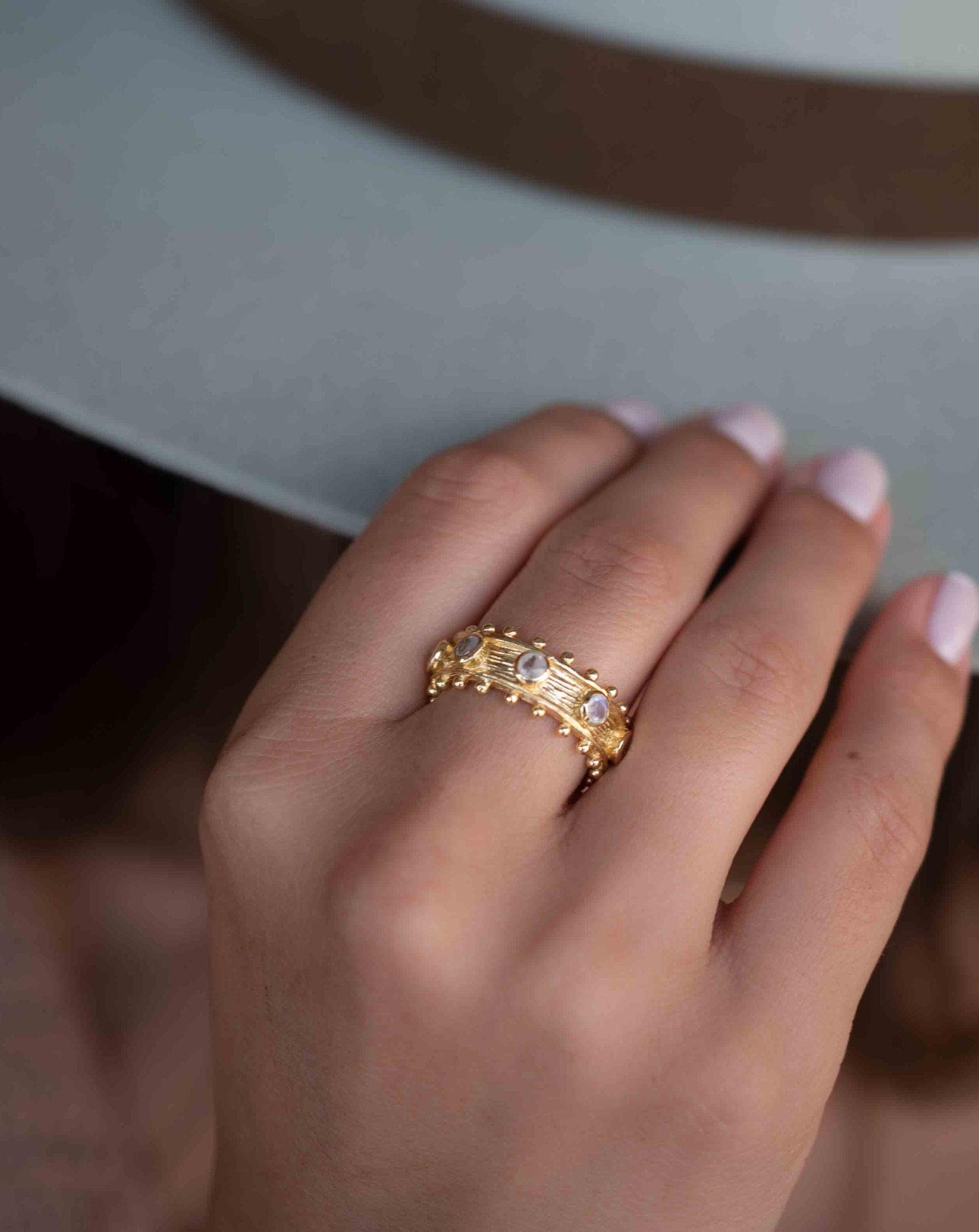 Moonstone Gold Plated Ring ~ Natural Stone ~ 18k Gold Plated ~ Jewelry ~ Handmade ~ Stackable ~ Boho ~ MR324
