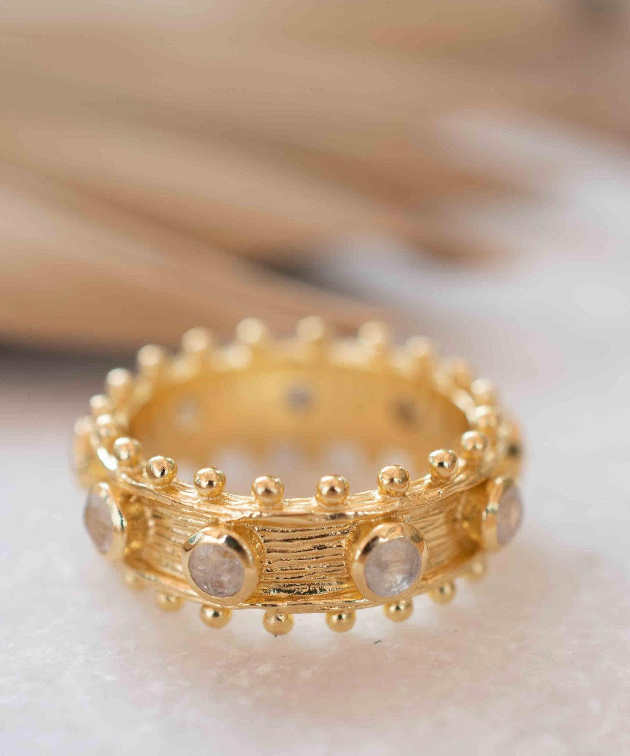 Moonstone Gold Plated Ring ~ Natural Stone ~ 18k Gold Plated ~ Jewelry ~ Handmade ~ Stackable ~ Boho ~ MR324