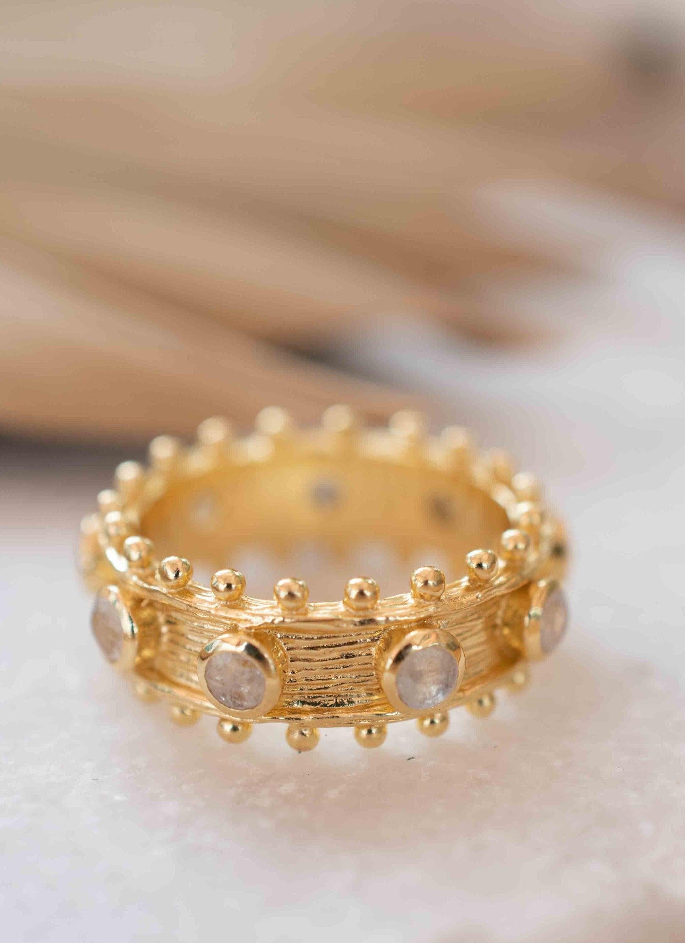 Moonstone Gold Plated Ring ~ Natural Stone ~ 18k Gold Plated ~ Jewelry ~ Handmade ~ Stackable ~ Boho ~ MR324