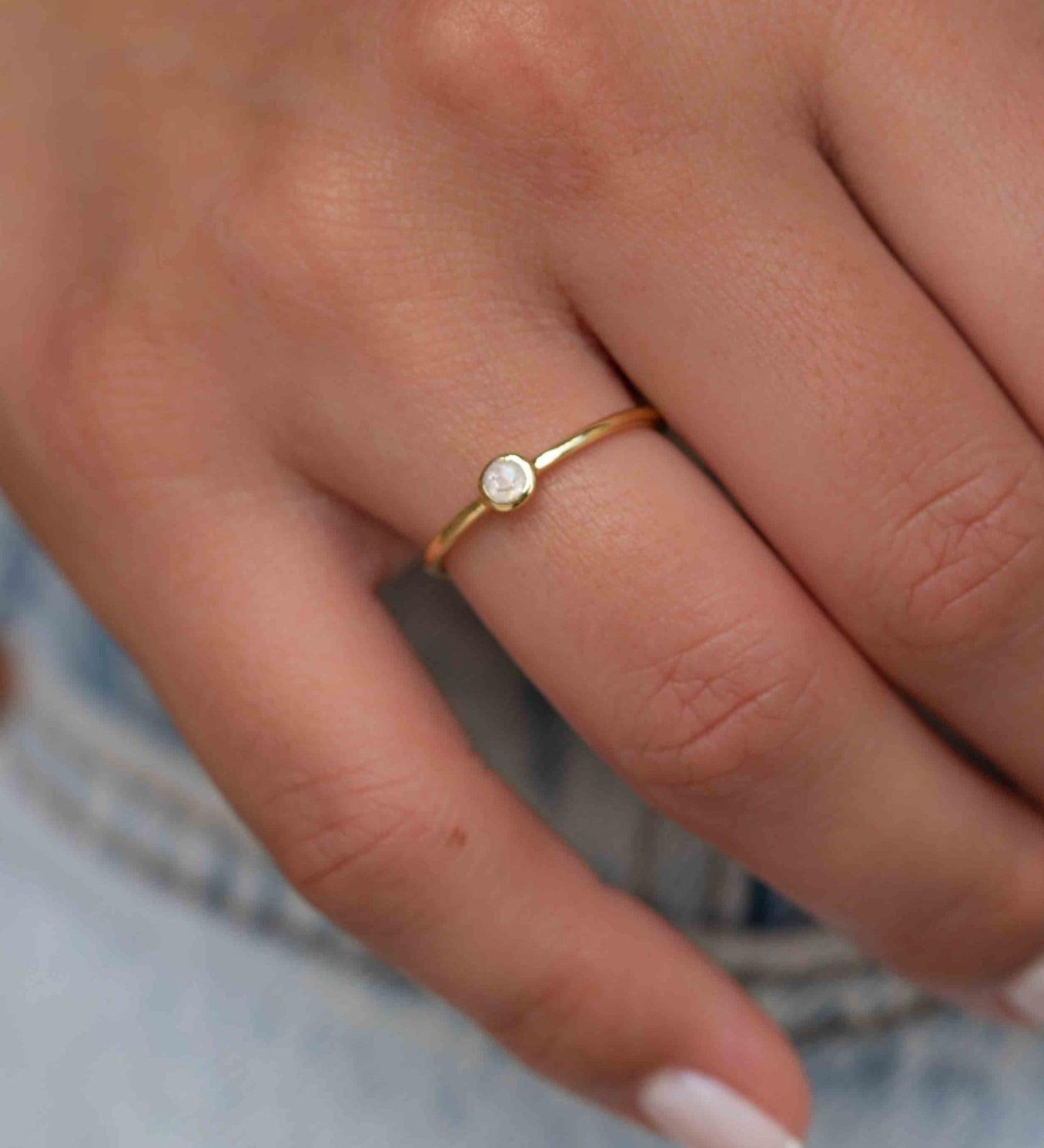 Moonstone Gold Ring ~ Delicate ~ 18k Gold Plated ~ Handmade ~ Gemstone ~Everyday~ Hippie~Bohemian~June Birthstone~Stackable ~ MR325