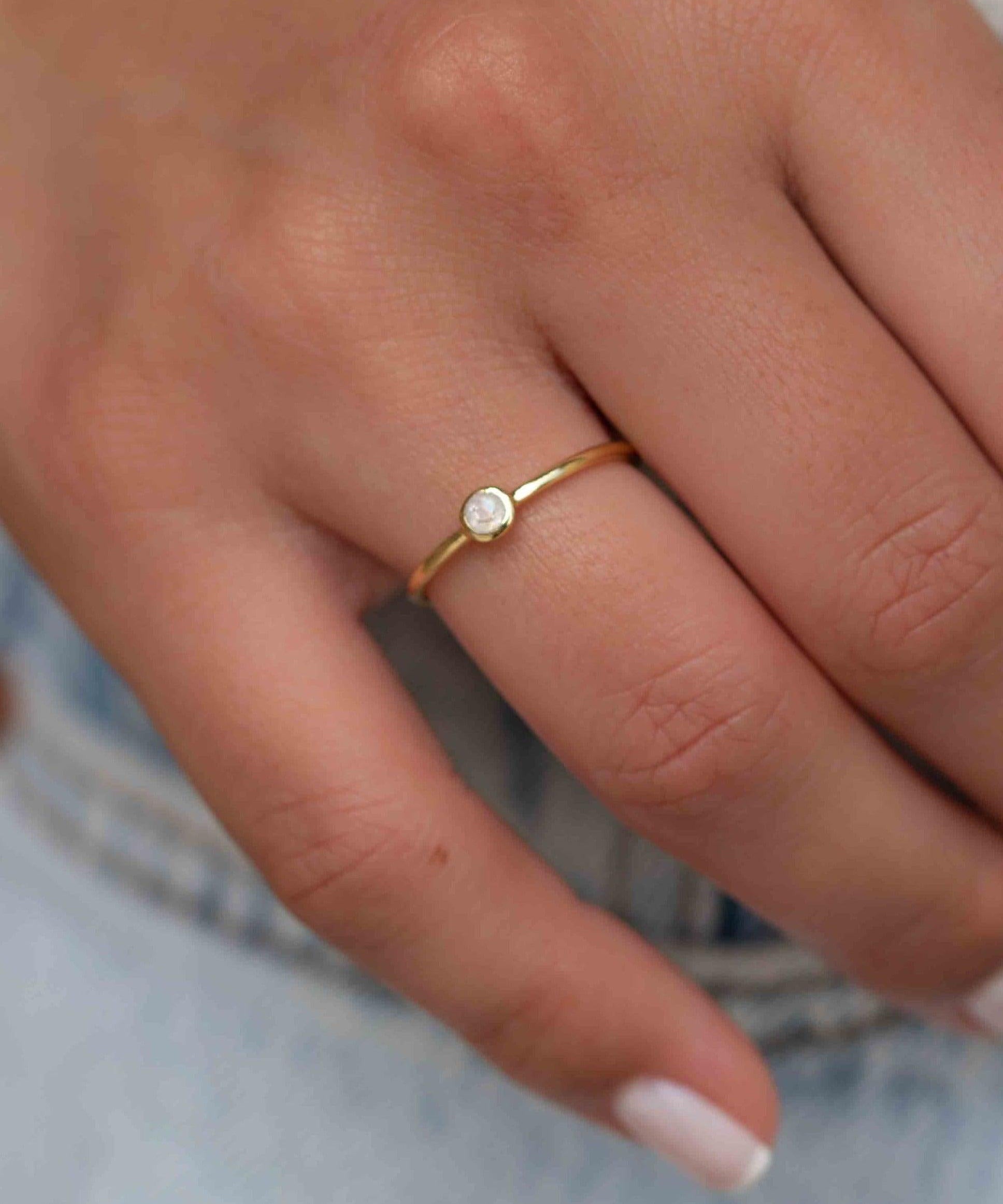 Moonstone Gold Ring ~ Delicate ~ 18k Gold Plated ~ Handmade ~ Gemstone ~Everyday~ Hippie~Bohemian~June Birthstone~Stackable ~ MR325