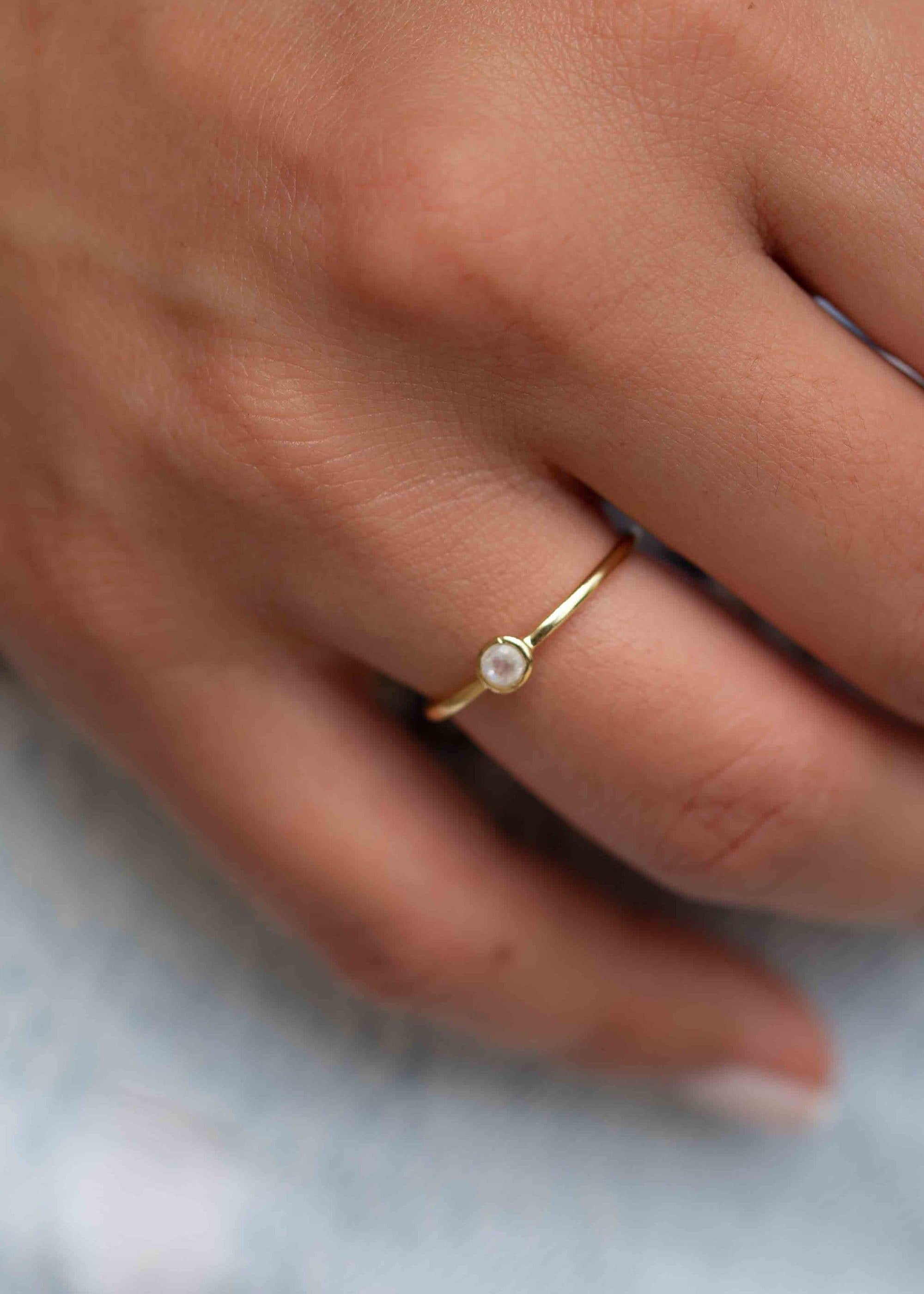 Moonstone Gold Ring ~ Delicate ~ 18k Gold Plated ~ Handmade ~ Gemstone ~Everyday~ Hippie~Bohemian~June Birthstone~Stackable ~ MR325