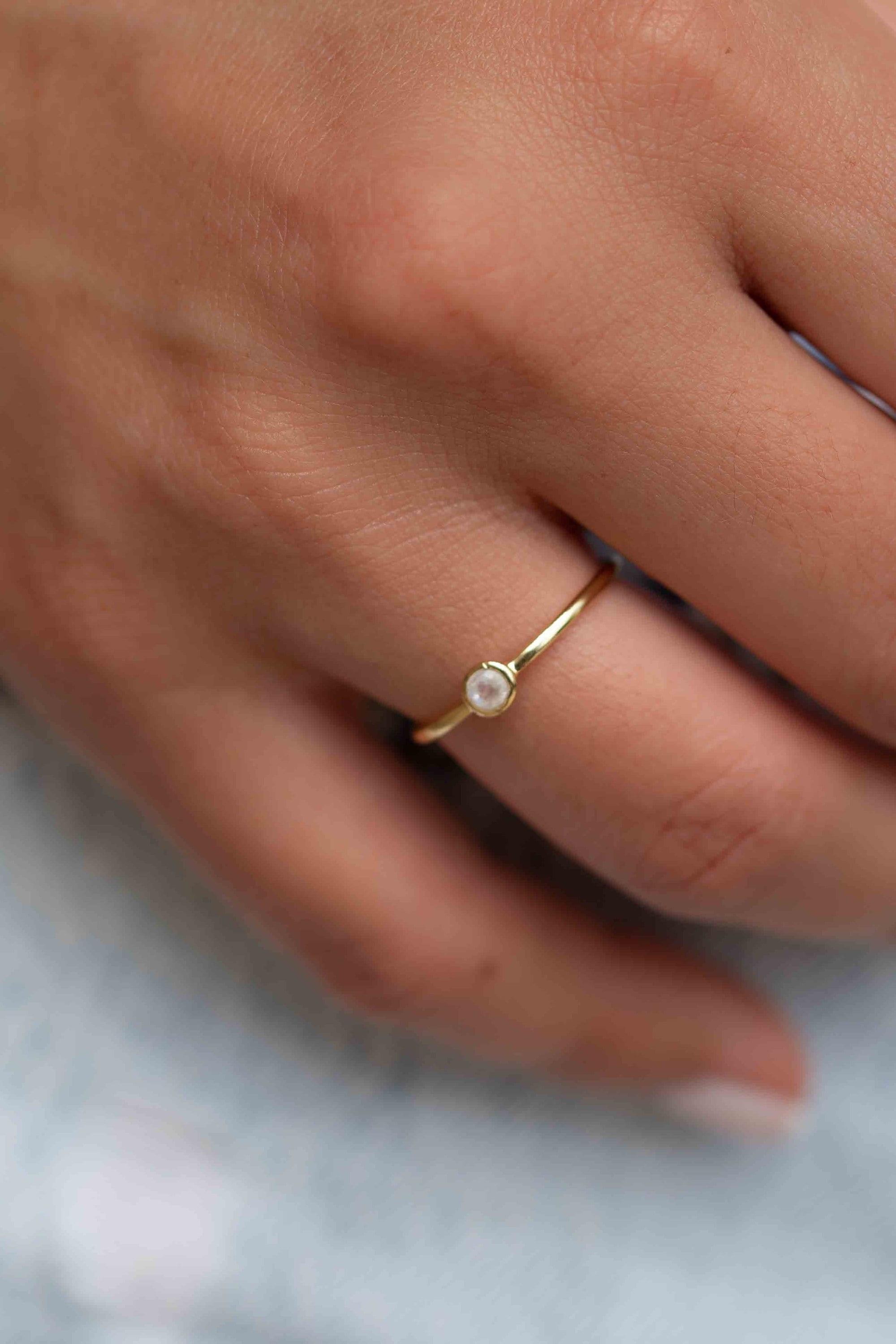 Moonstone Gold Ring ~ Delicate ~ 18k Gold Plated ~ Handmade ~ Gemstone ~Everyday~ Hippie~Bohemian~June Birthstone~Stackable ~ MR325