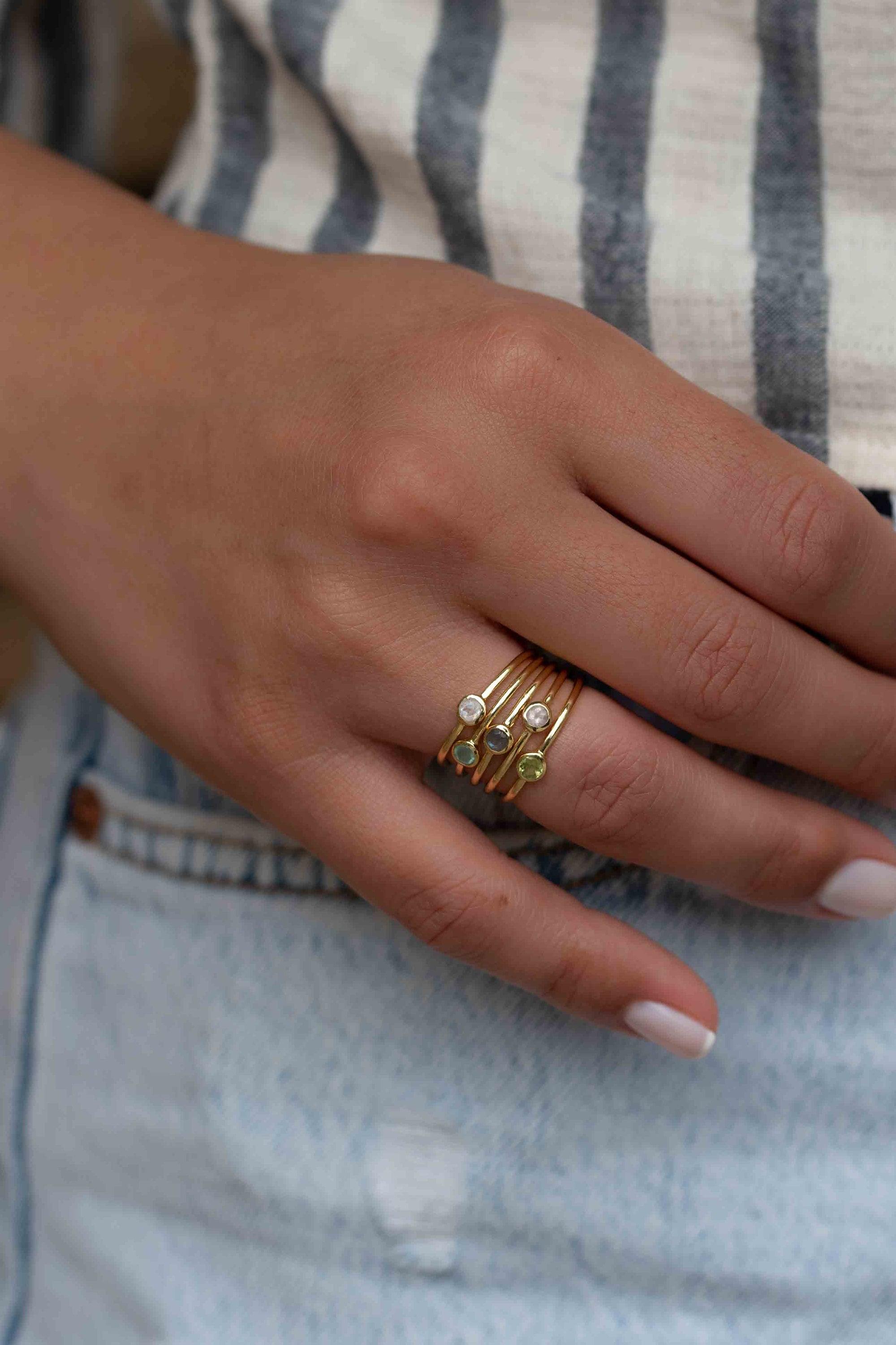 Moonstone Gold Ring ~ Delicate ~ 18k Gold Plated ~ Handmade ~ Gemstone ~Everyday~ Hippie~Bohemian~June Birthstone~Stackable ~ MR325