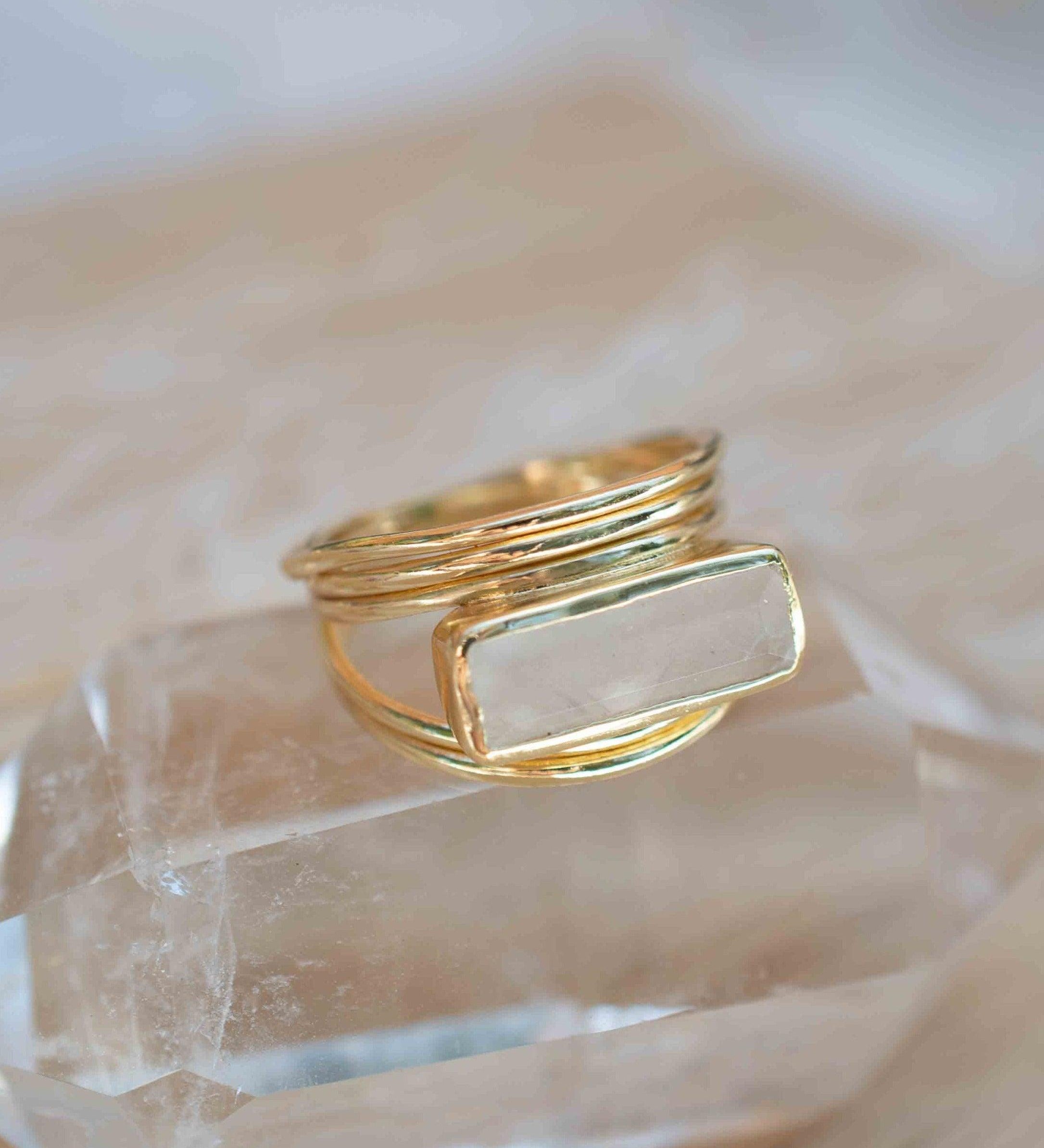 Moonstone Ring ~ Rectangular Stone ~ 18k Gold Plated ~ Jewelry ~ Handmade ~ Stackable ~ Boho ~ MR303