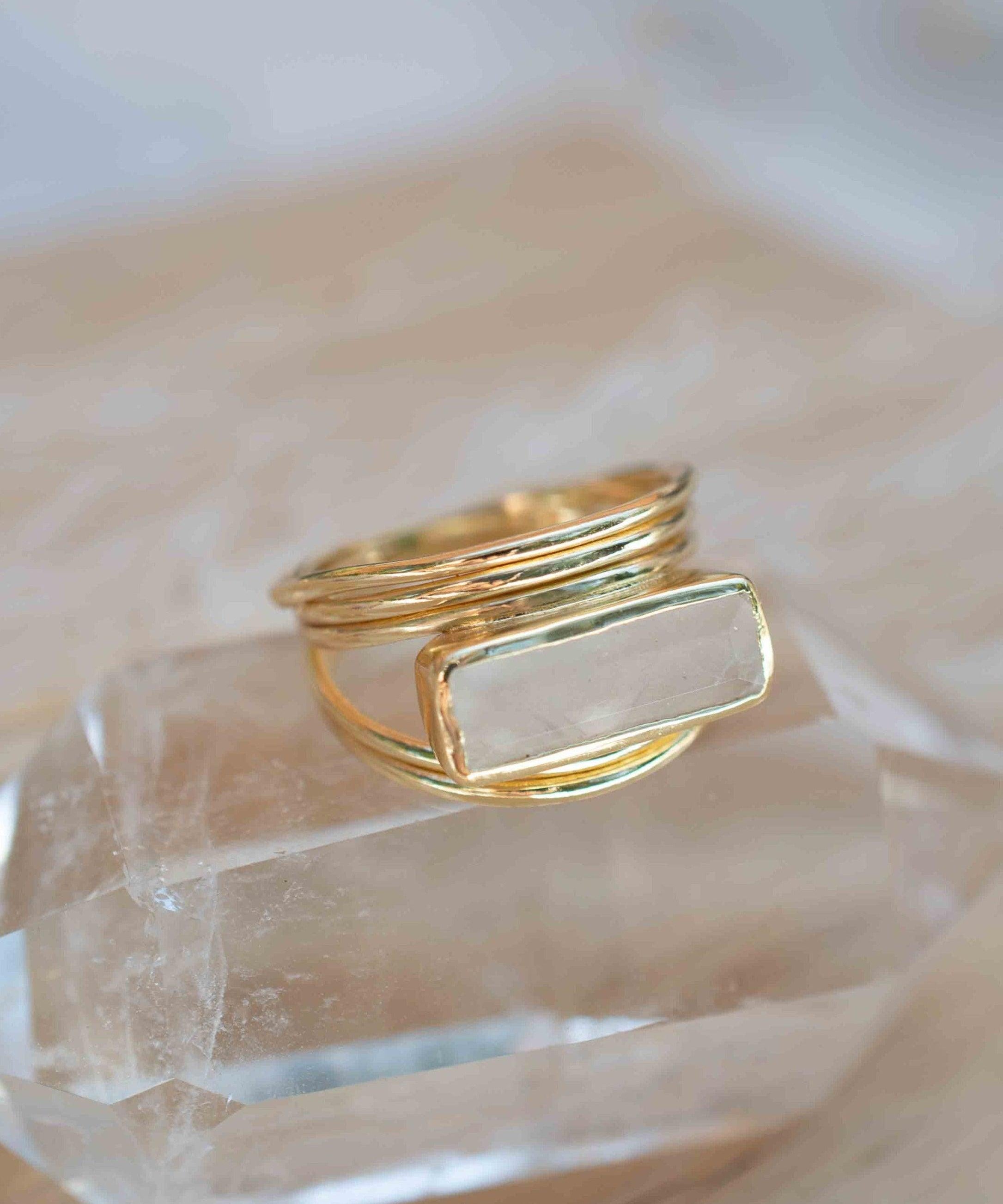 Moonstone Ring ~ Rectangular Stone ~ 18k Gold Plated ~ Jewelry ~ Handmade ~ Stackable ~ Boho ~ MR303