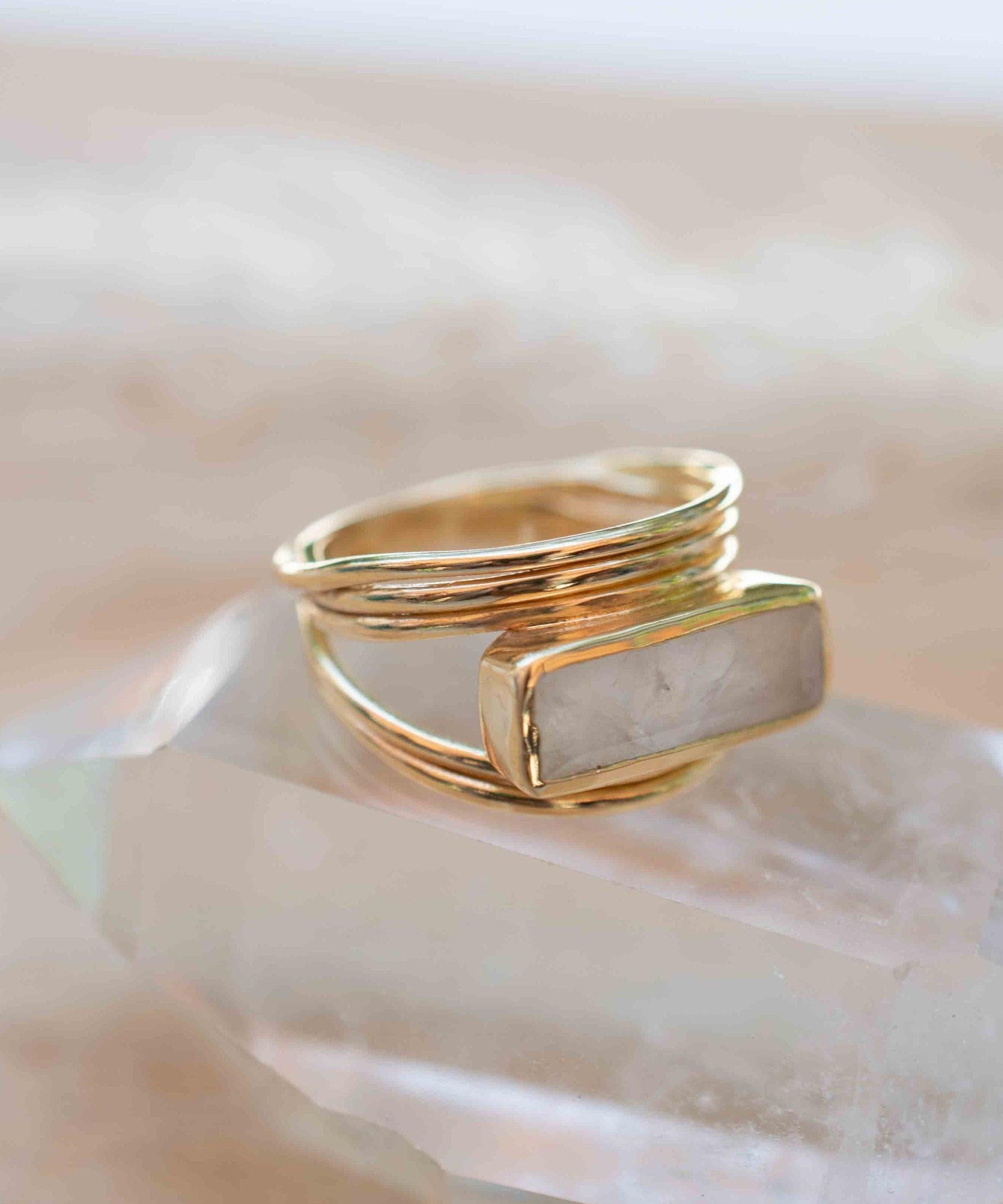 Moonstone Ring ~ Rectangular Stone ~ 18k Gold Plated ~ Jewelry ~ Handmade ~ Stackable ~ Boho ~ MR303