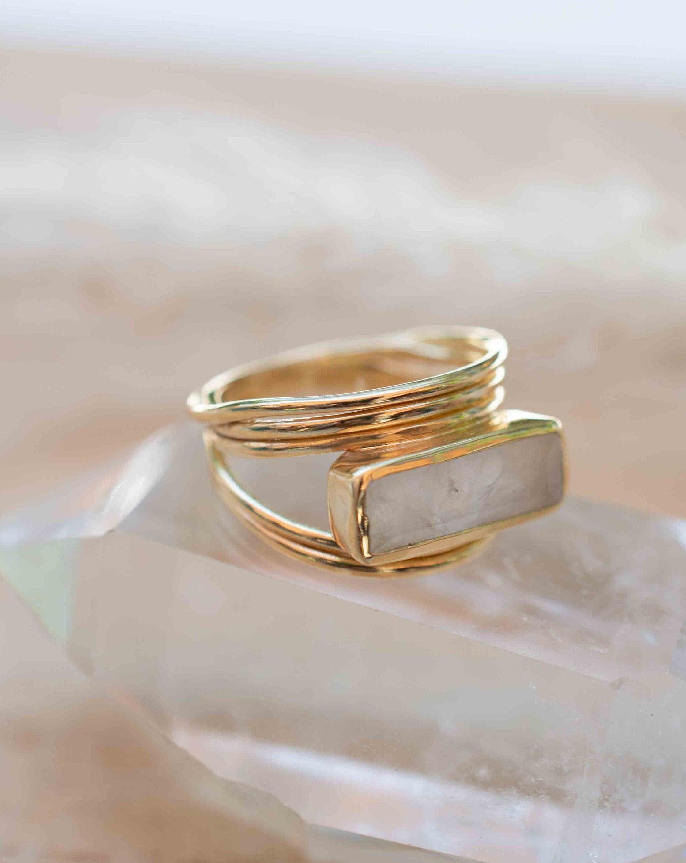 Moonstone Ring ~ Rectangular Stone ~ 18k Gold Plated ~ Jewelry ~ Handmade ~ Stackable ~ Boho ~ MR303