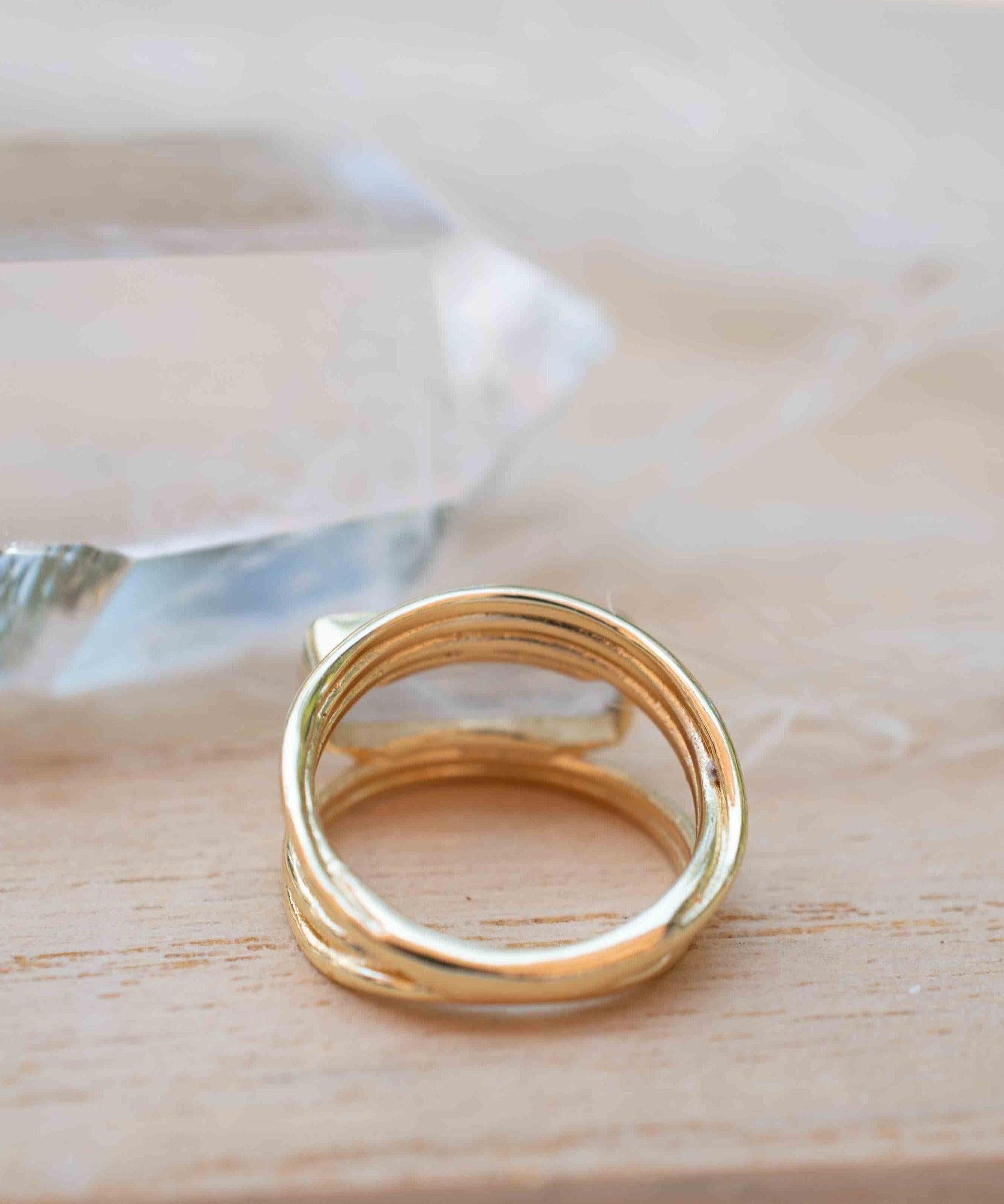 Moonstone Ring ~ Rectangular Stone ~ 18k Gold Plated ~ Jewelry ~ Handmade ~ Stackable ~ Boho ~ MR303