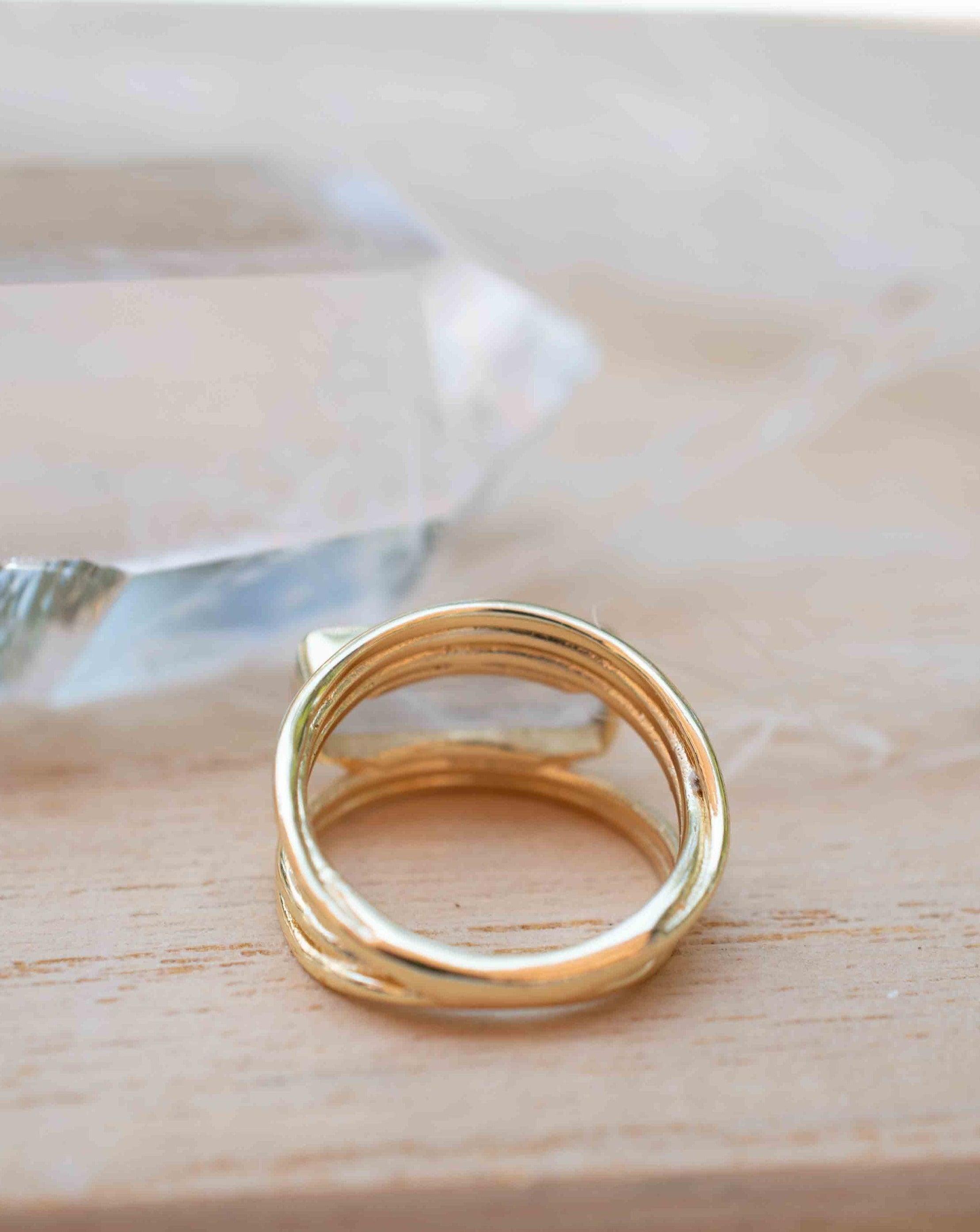 Moonstone Ring ~ Rectangular Stone ~ 18k Gold Plated ~ Jewelry ~ Handmade ~ Stackable ~ Boho ~ MR303