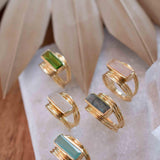 Moonstone Ring ~ Rectangular Stone ~ 18k Gold Plated ~ Jewelry ~ Handmade ~ Stackable ~ Boho ~ MR303