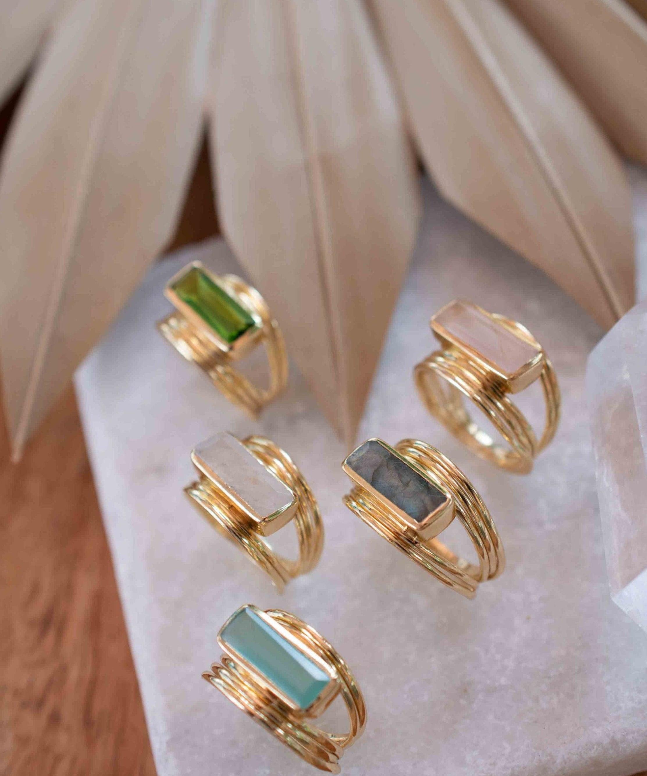 Moonstone Ring ~ Rectangular Stone ~ 18k Gold Plated ~ Jewelry ~ Handmade ~ Stackable ~ Boho ~ MR303