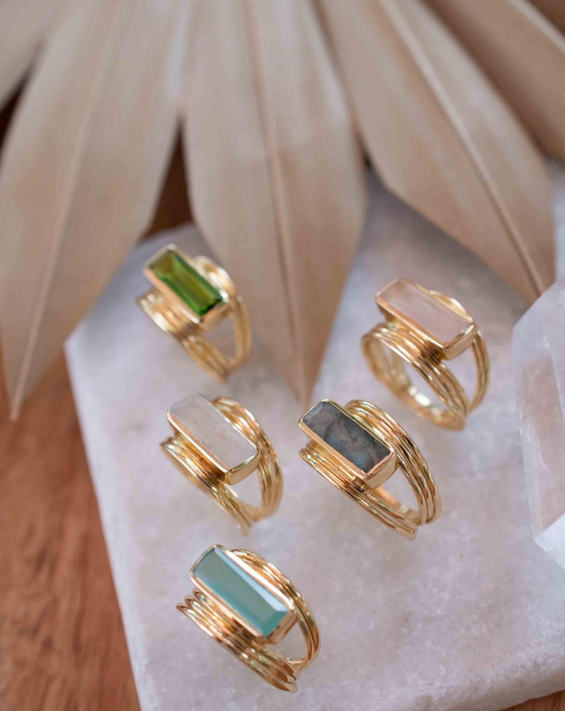 Moonstone Ring ~ Rectangular Stone ~ 18k Gold Plated ~ Jewelry ~ Handmade ~ Stackable ~ Boho ~ MR303