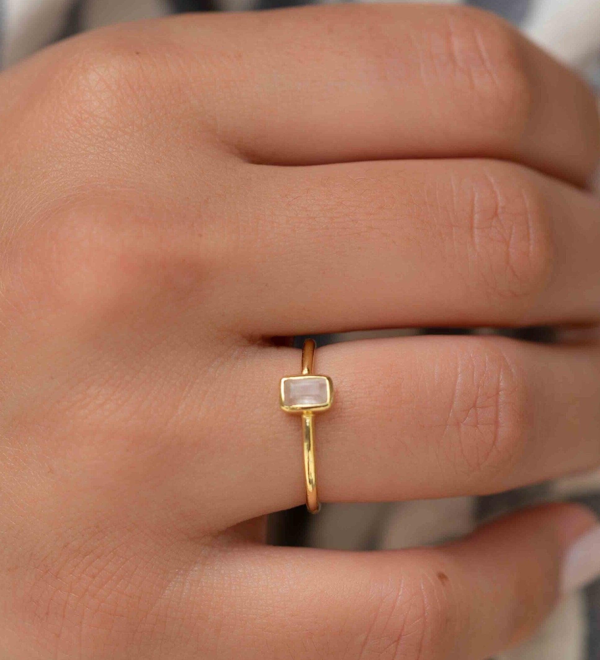 Moonstone Ring ~ Rectangular Stone ~ 18k Gold Plated ~ Jewelry ~ Handmade ~ Stackable ~ Boho ~ MR319