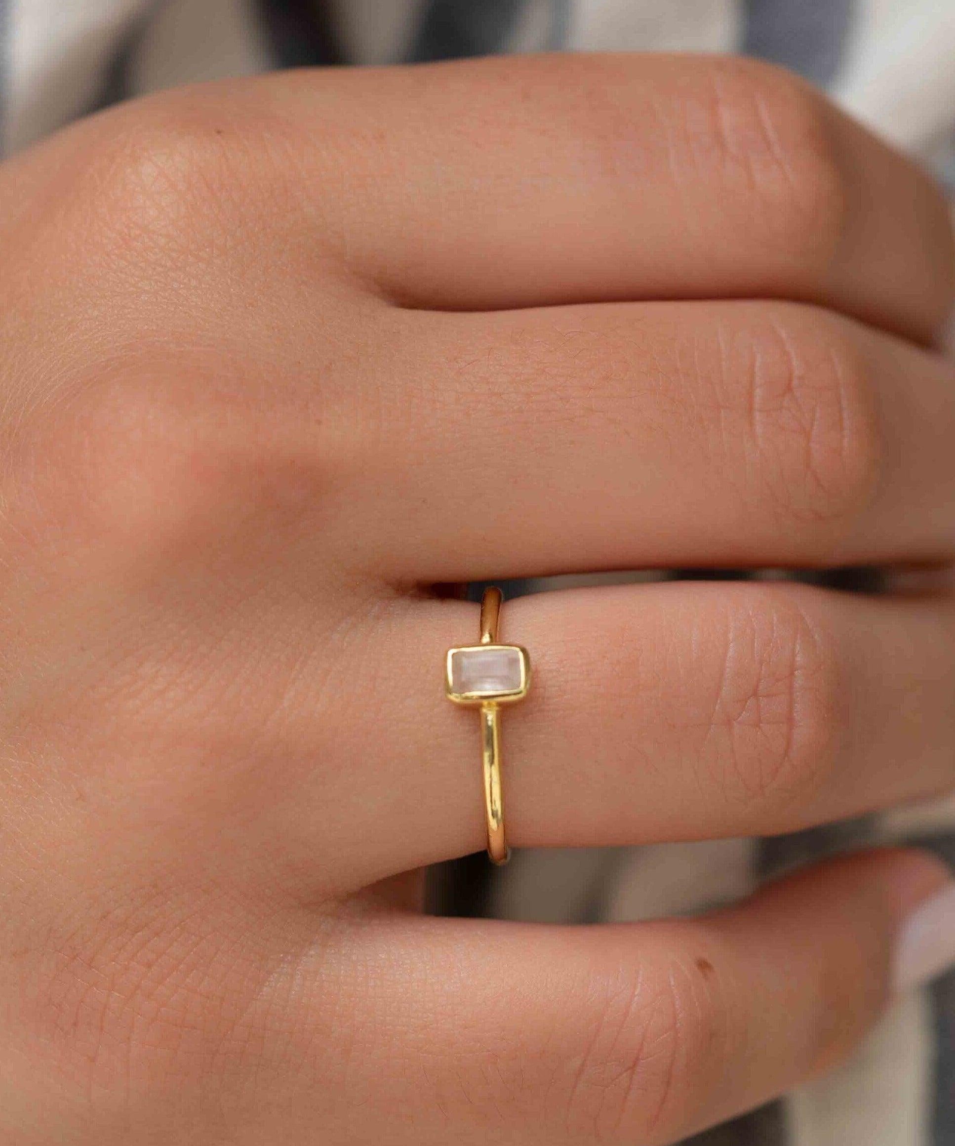 Moonstone Ring ~ Rectangular Stone ~ 18k Gold Plated ~ Jewelry ~ Handmade ~ Stackable ~ Boho ~ MR319