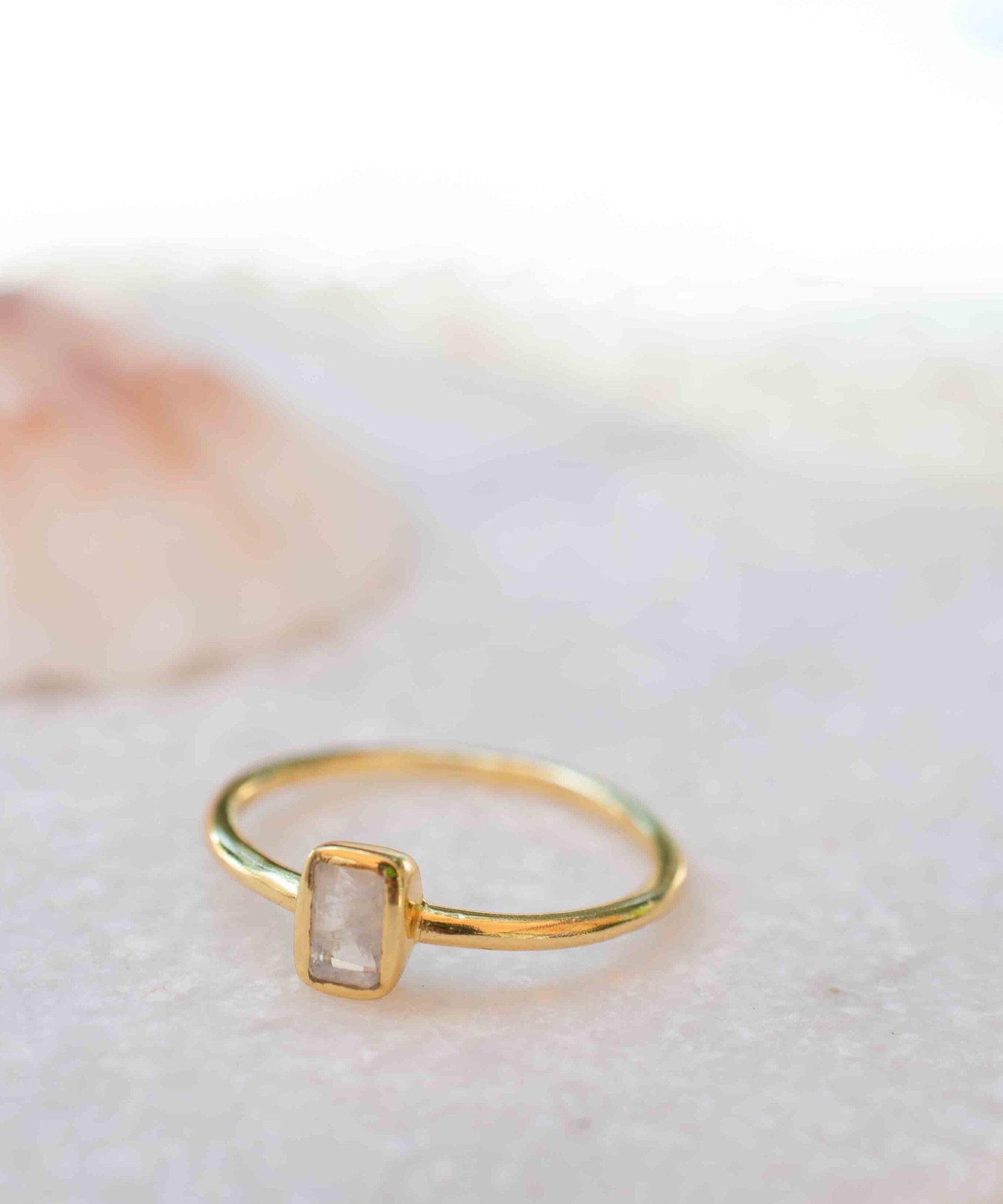 Moonstone Ring ~ Rectangular Stone ~ 18k Gold Plated ~ Jewelry ~ Handmade ~ Stackable ~ Boho ~ MR319
