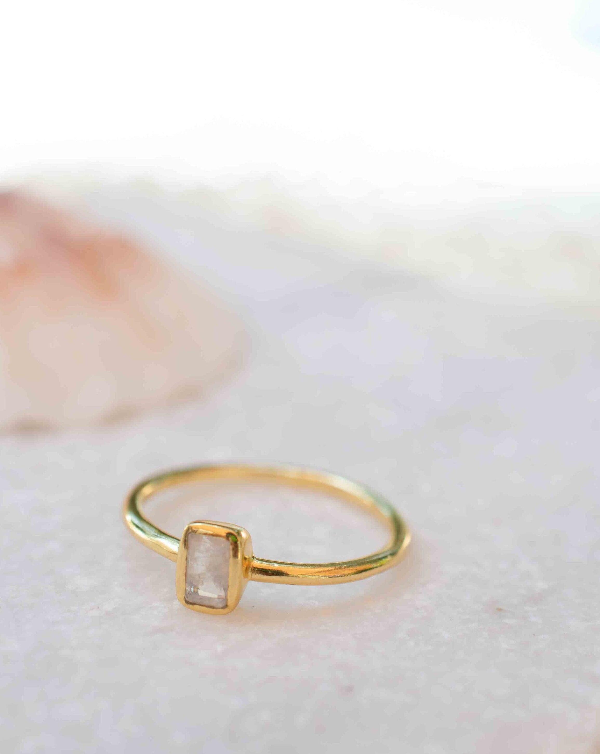 Moonstone Ring ~ Rectangular Stone ~ 18k Gold Plated ~ Jewelry ~ Handmade ~ Stackable ~ Boho ~ MR319
