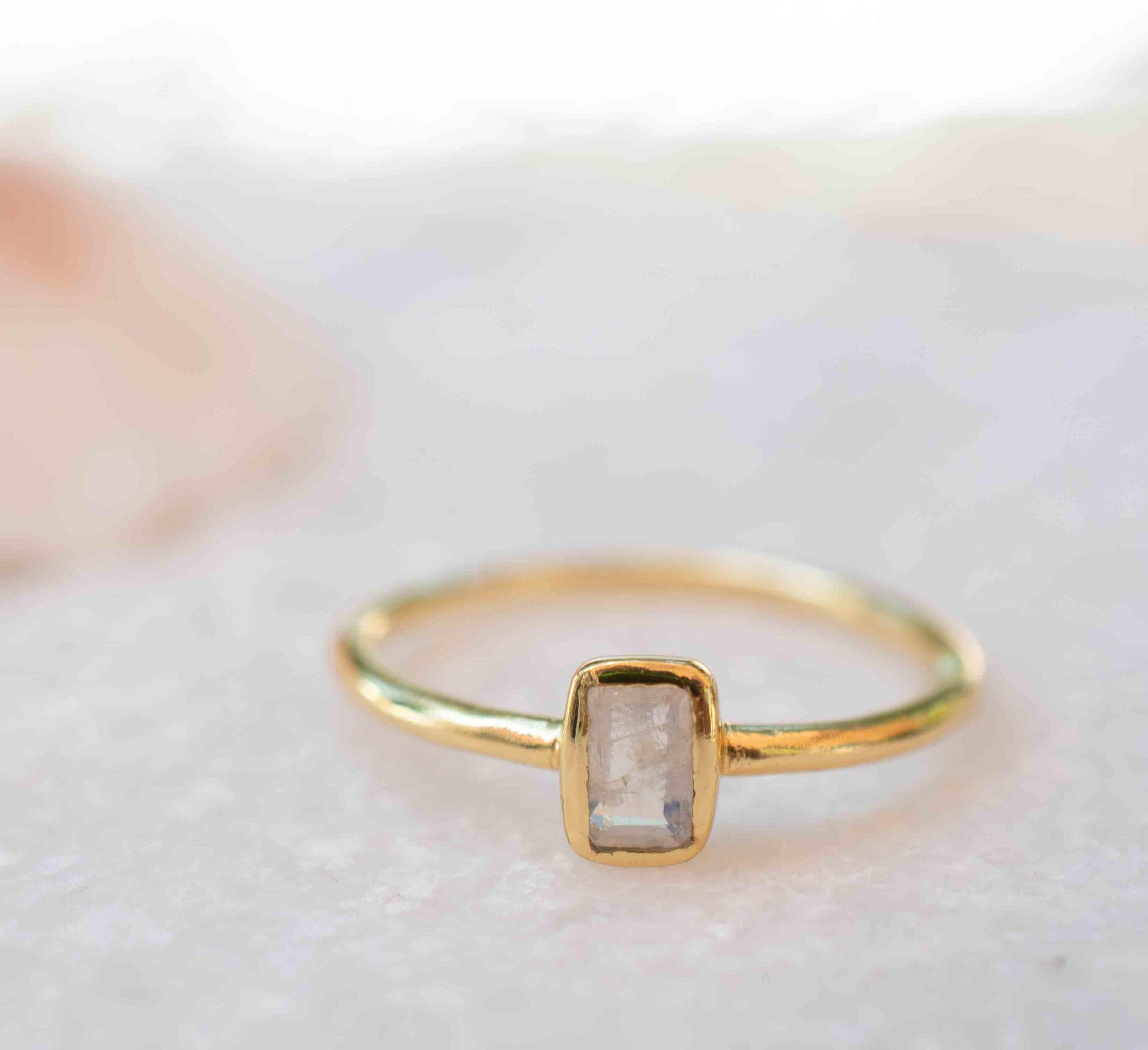 Moonstone Ring ~ Rectangular Stone ~ 18k Gold Plated ~ Jewelry ~ Handmade ~ Stackable ~ Boho ~ MR319