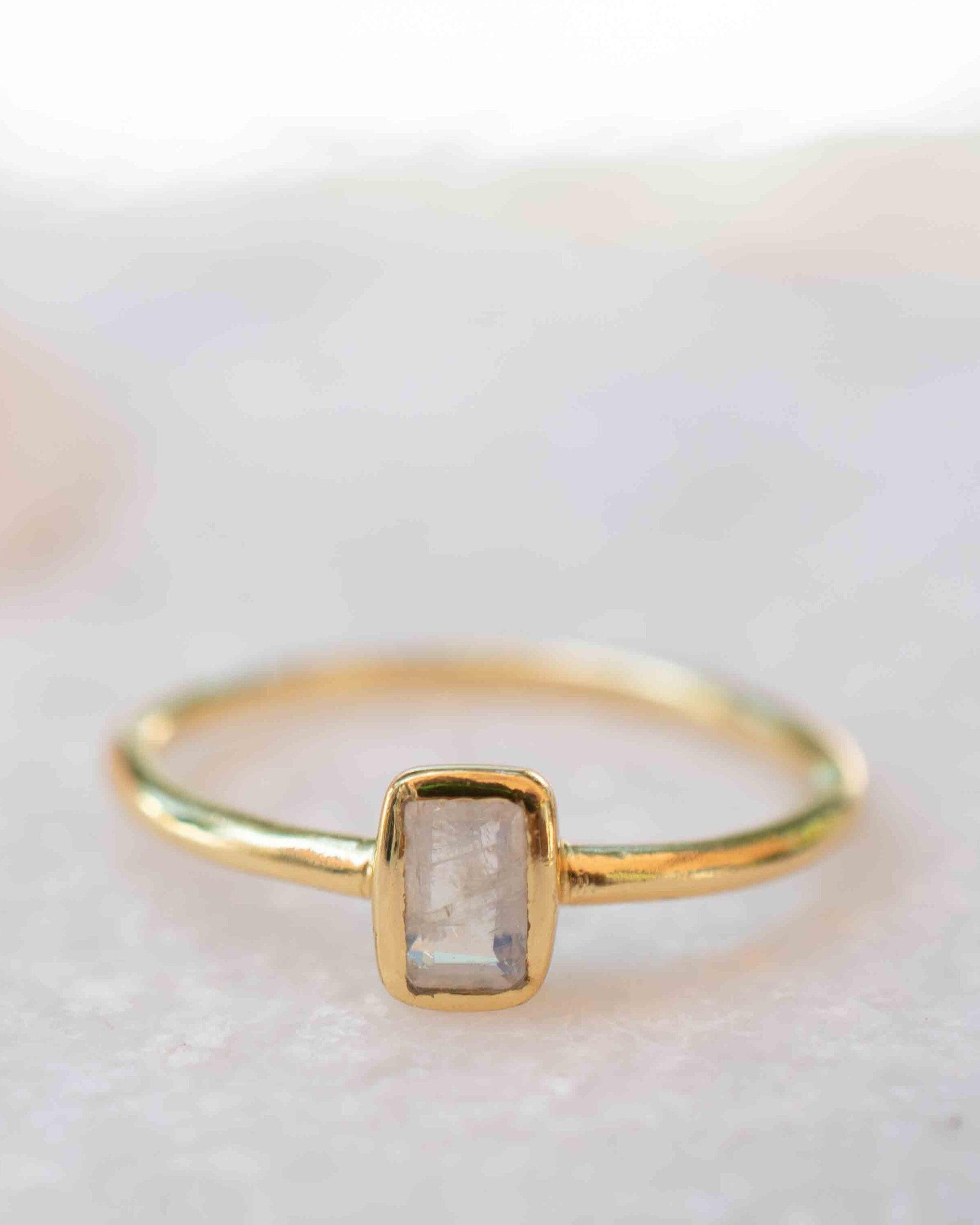 Moonstone Ring ~ Rectangular Stone ~ 18k Gold Plated ~ Jewelry ~ Handmade ~ Stackable ~ Boho ~ MR319