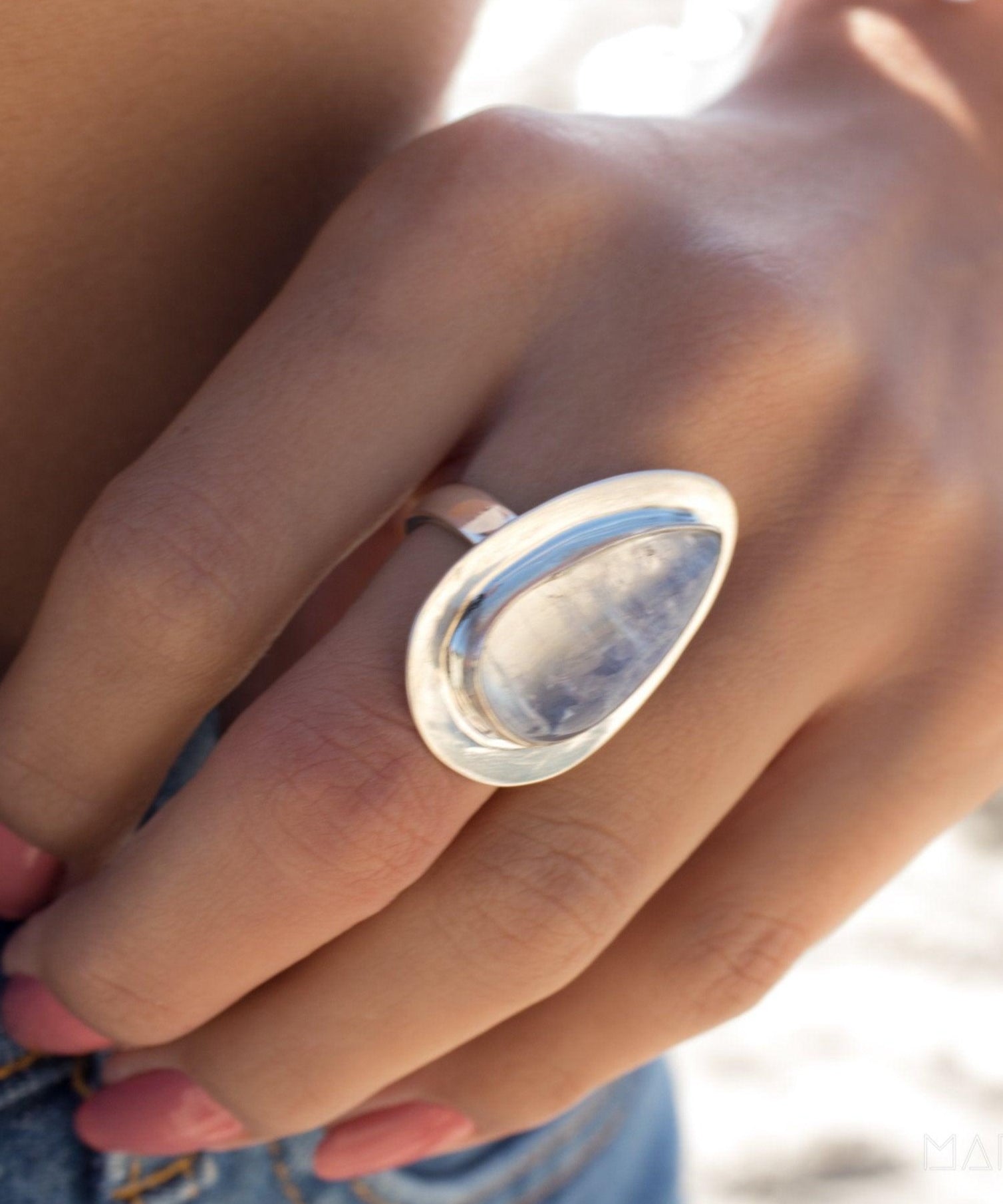 Moonstone Ring ~ Sterling Silver 925 ~ MR075 - Maresia Jewelry