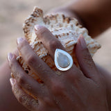 Moonstone Ring ~ Sterling Silver 925 ~ Handmade ~ Gemstone ~ Big ~ Hippie ~ Gypsy ~ Boho ~ Bohemian ~ Tear Drop ~ Stunning~MR108B