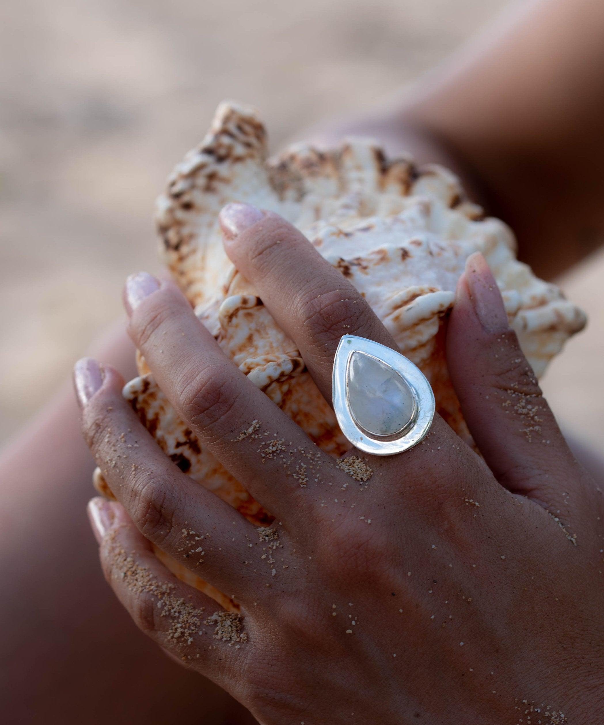 Moonstone Ring ~ Sterling Silver 925 ~ Handmade ~ Gemstone ~ Big ~ Hippie ~ Gypsy ~ Boho ~ Bohemian ~ Tear Drop ~ Stunning~MR108B
